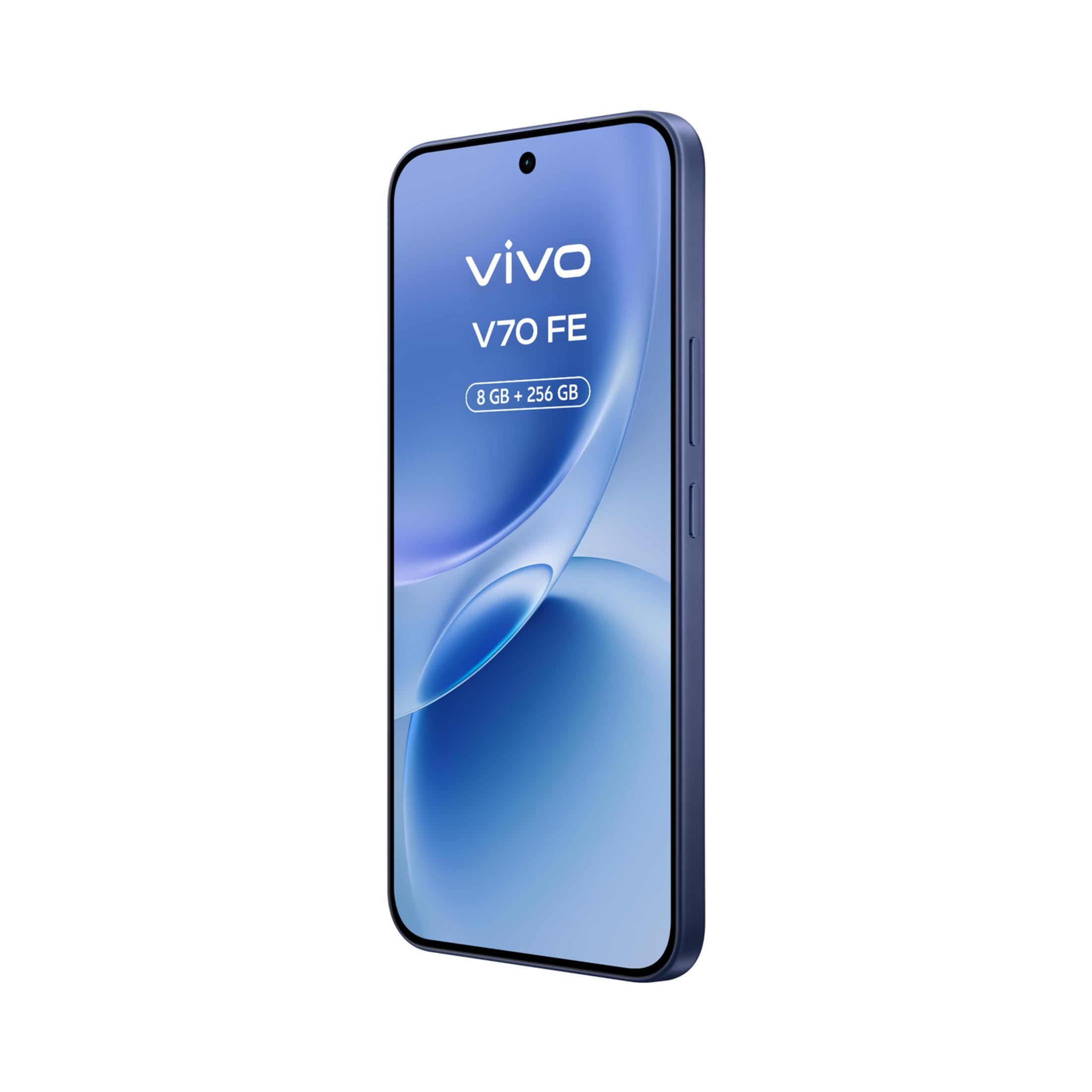 Uno smartphone blu Vivo V70 FE con 8 GB + 256 GB di archiviazione.