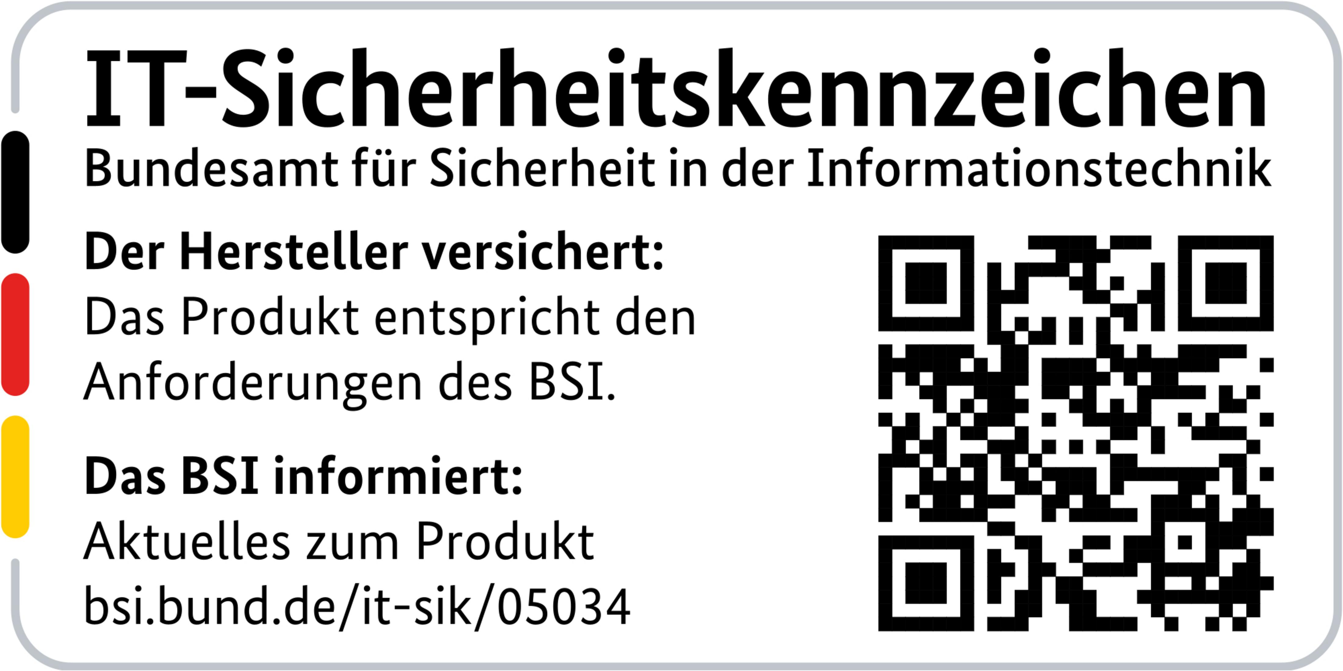 IT-Sicherheitszeichen des BSI mit QR-Code und Text.
