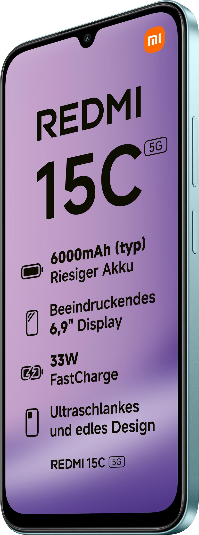 Smartphone Redmi 15C 5G con display da 6,9", batteria da 6000mAh, ricarica rapida 33W.