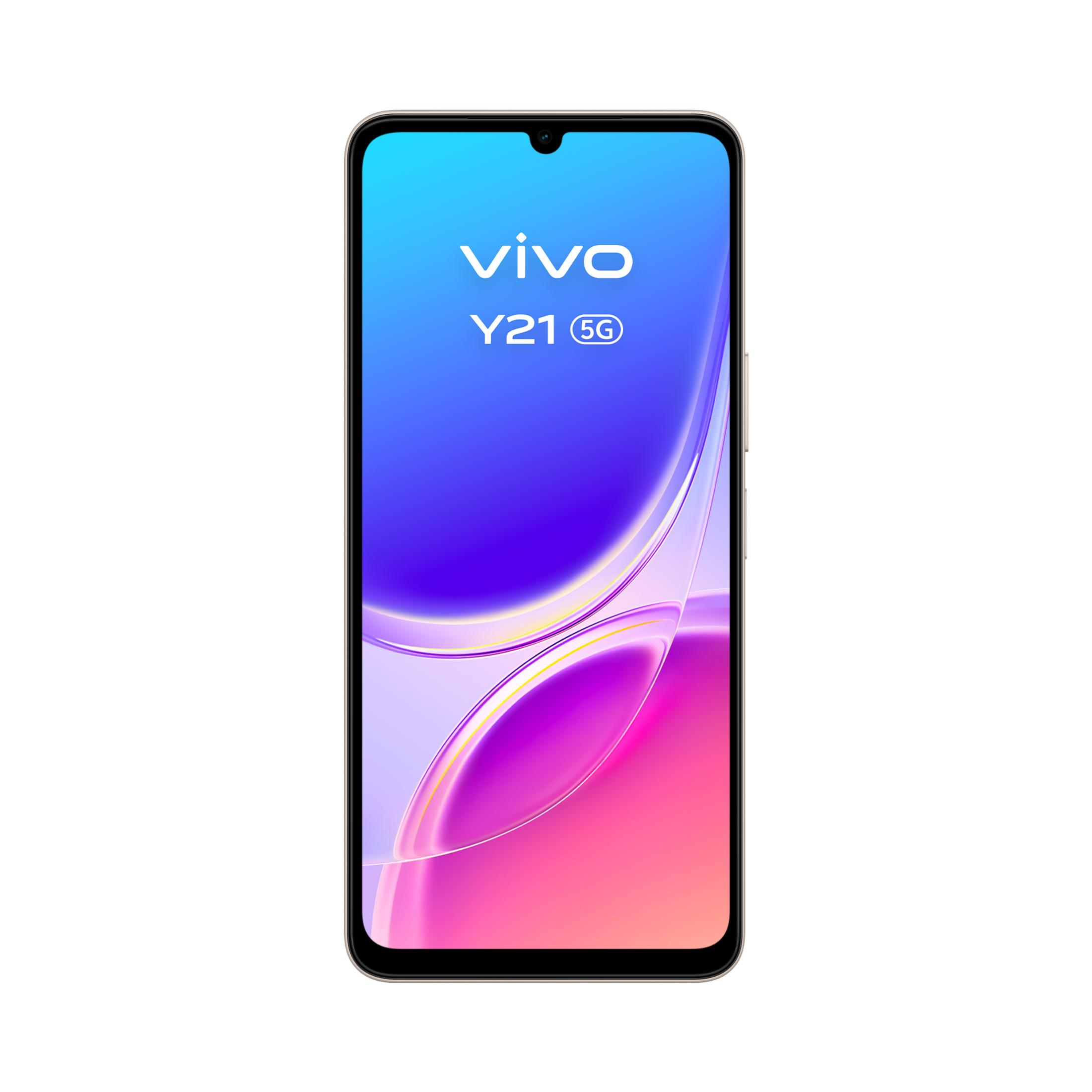 Uno smartphone Vivo Y21 5G con sfondo sfumato blu e viola.