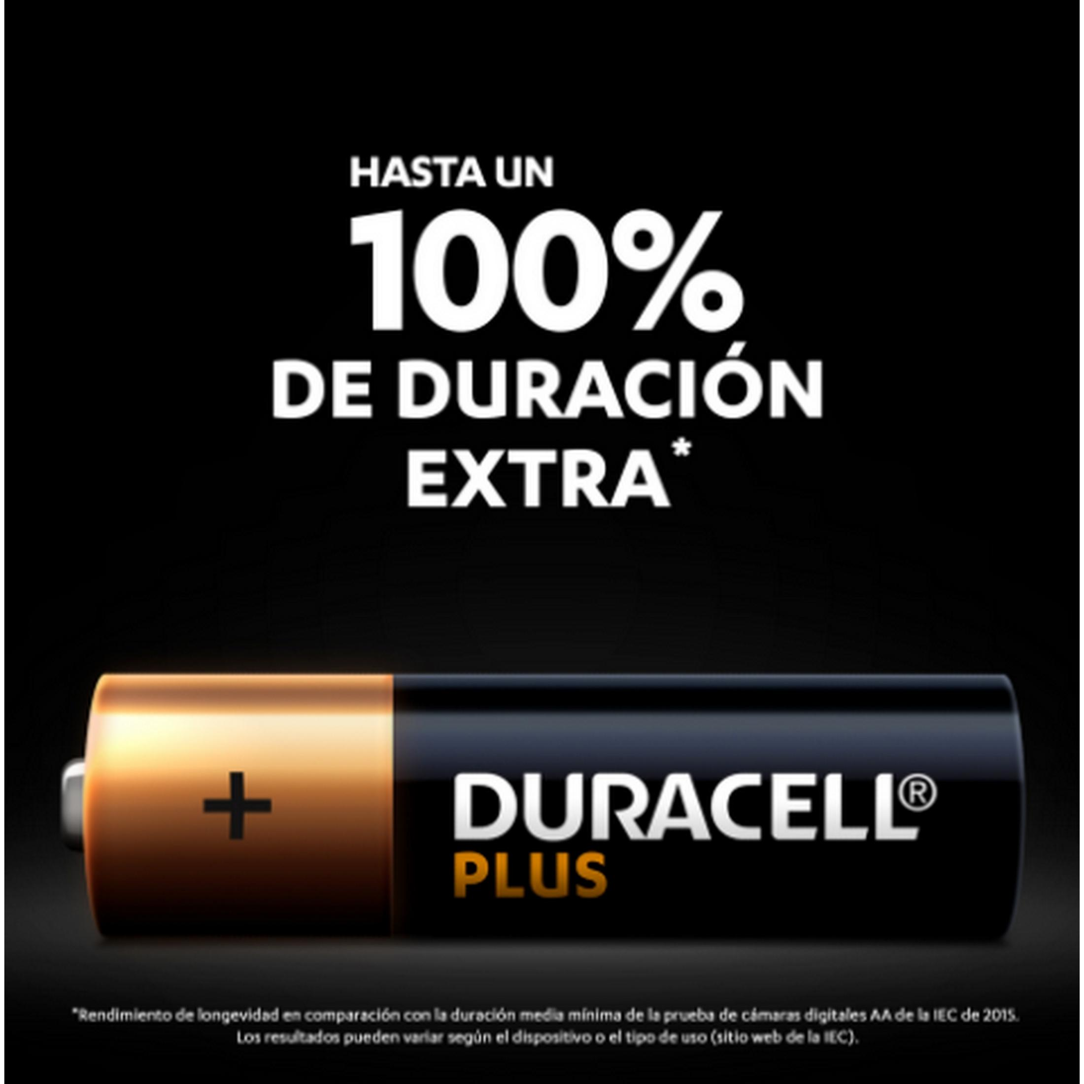 Una batteria AA Duracell con un segno più sull'estremità positiva.