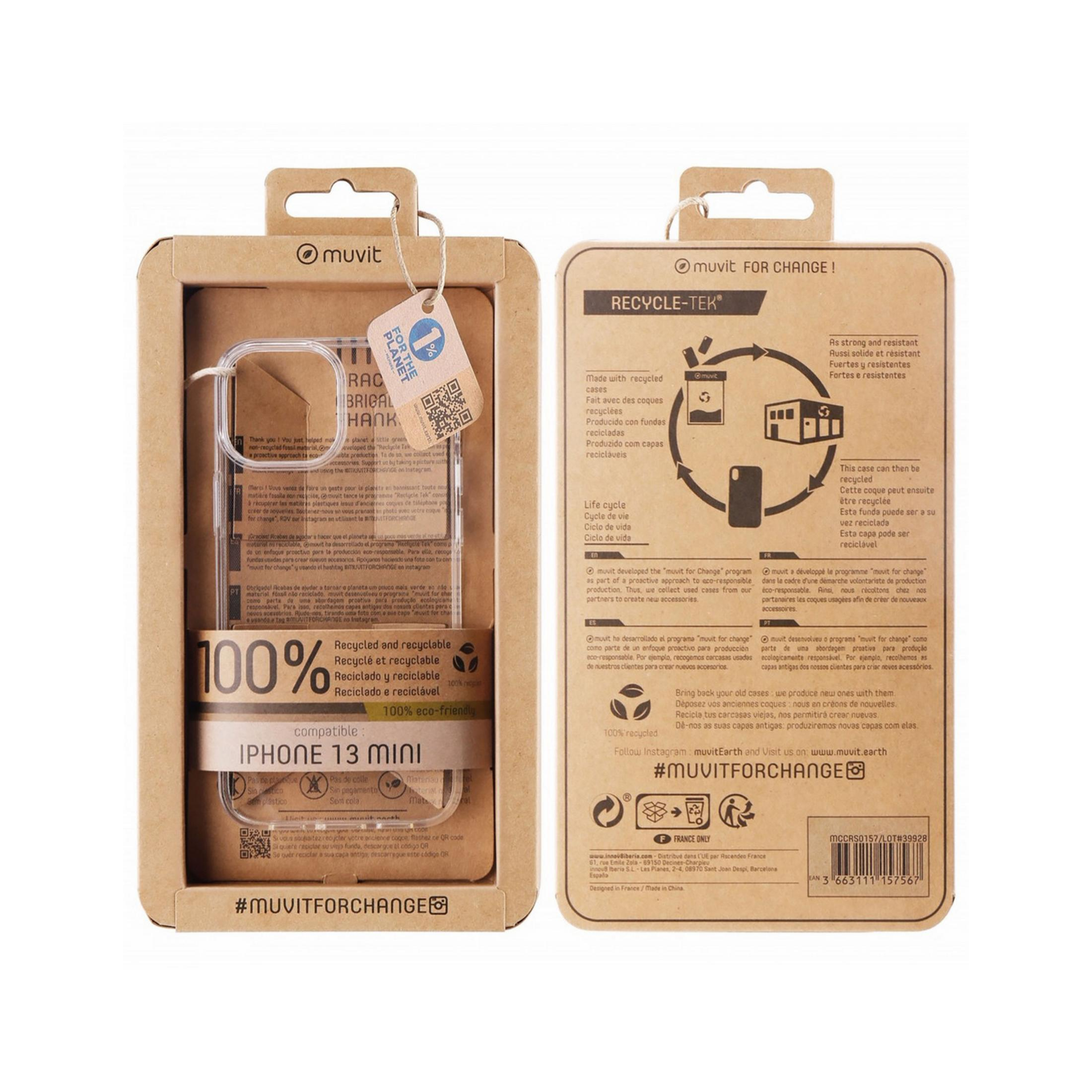 Custodia Muvit iPhone 13 Mini in materiale riciclato, ecologica e riciclabile.