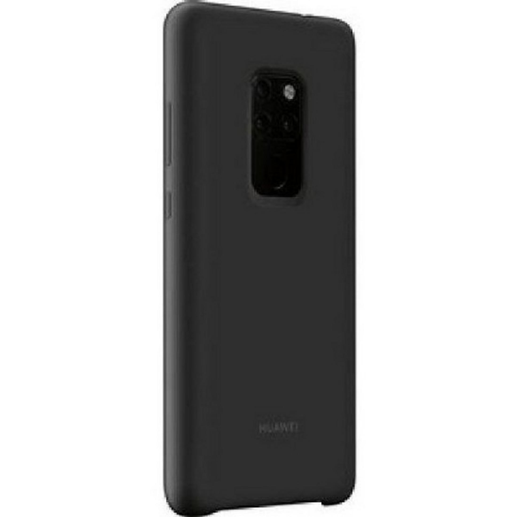 Custodia nera per telefono con logo Huawei e modulo fotocamera sul retro.