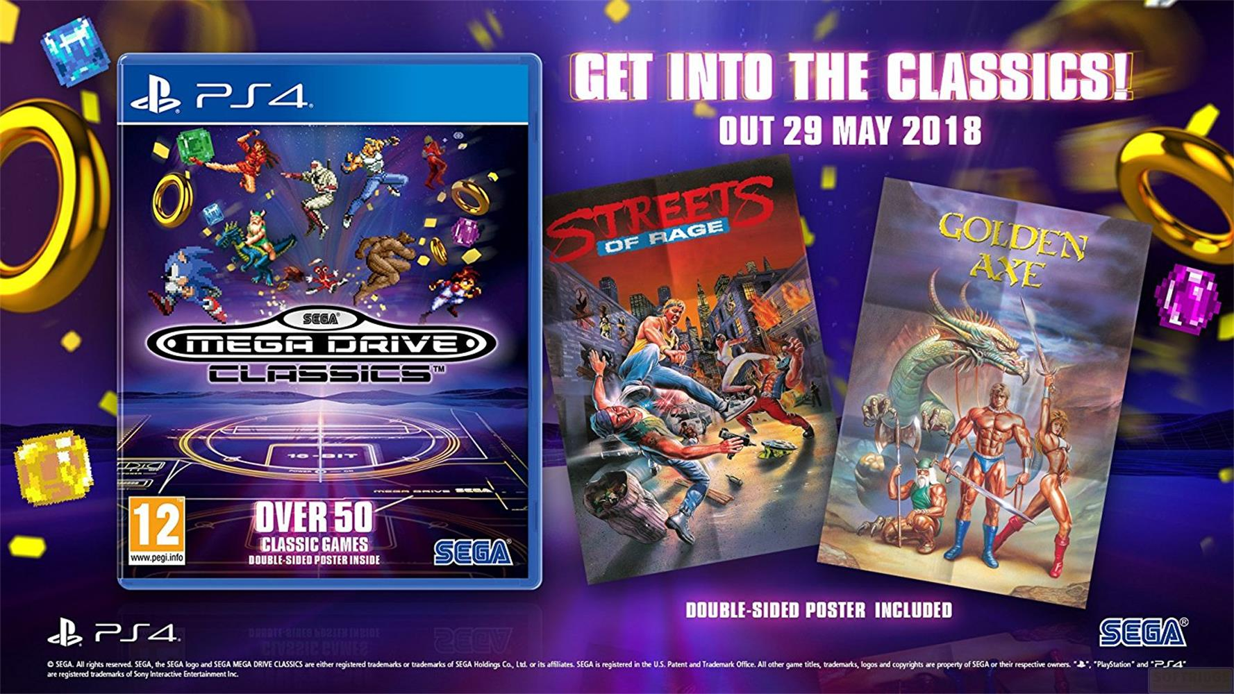 PS4 Mega Drive Classics Hülle mit Streets of Rage & Golden Axe Postern. Out 29 May 2018.