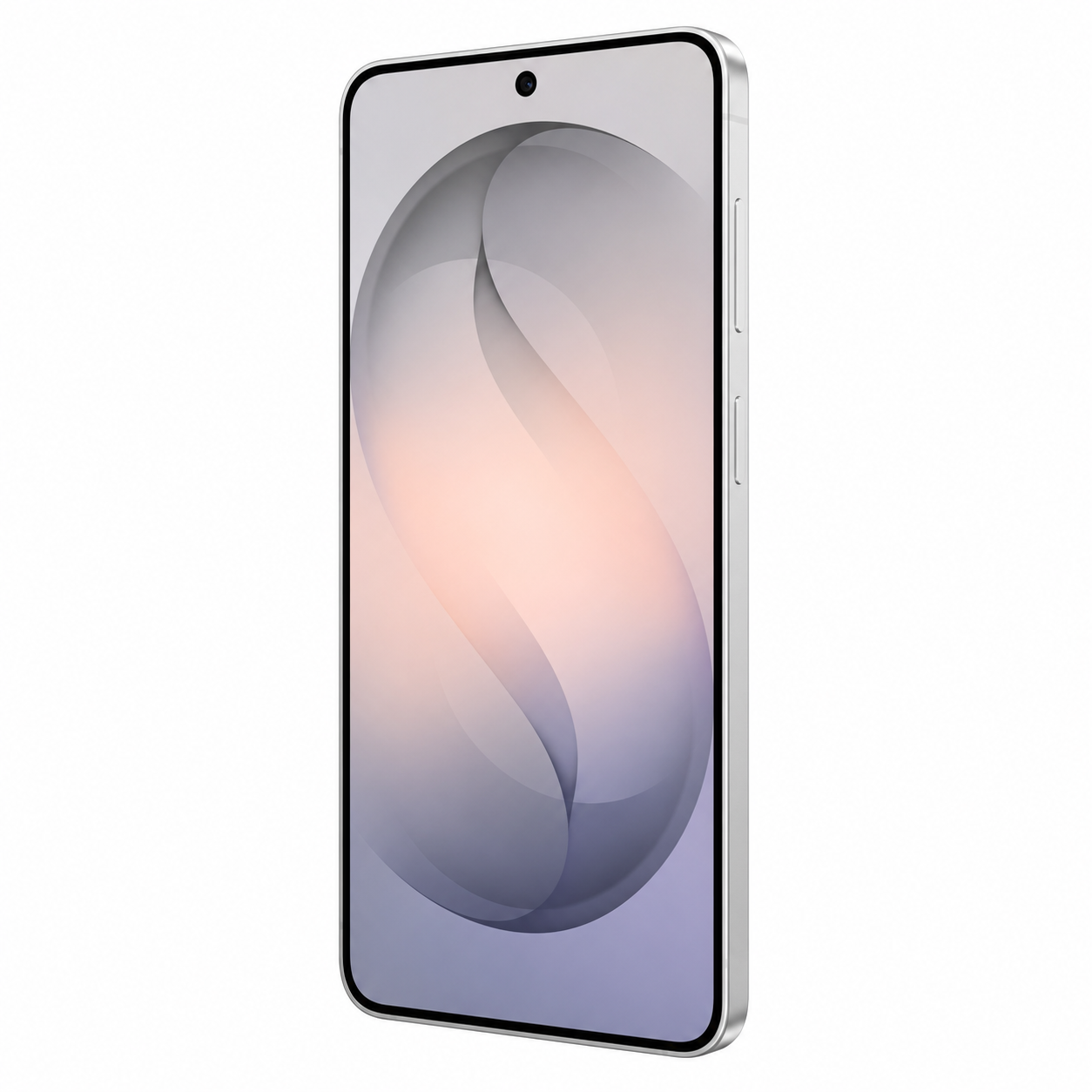Srebrny smartfon z abstrakcyjnym, kolorowym tłem na ekranie.