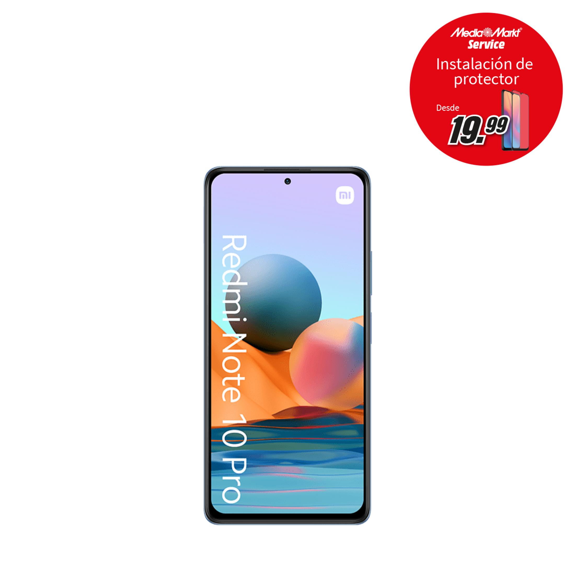 Uno smartphone con testo Redmi Note 10 Pro e offerta MediaMarkt.