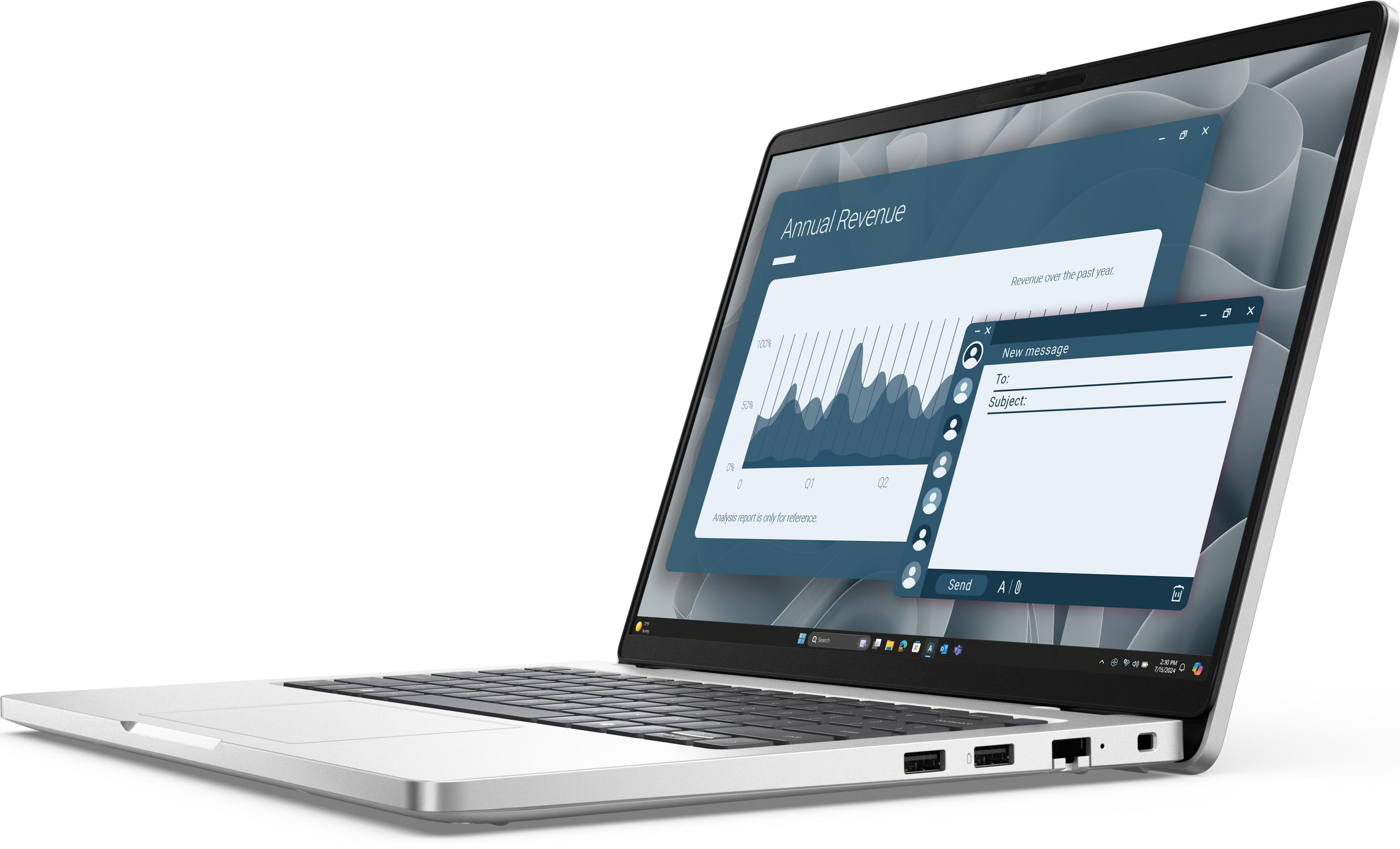 Ein silberner Laptop mit einem Diagramm und einer Nachricht auf dem Bildschirm.