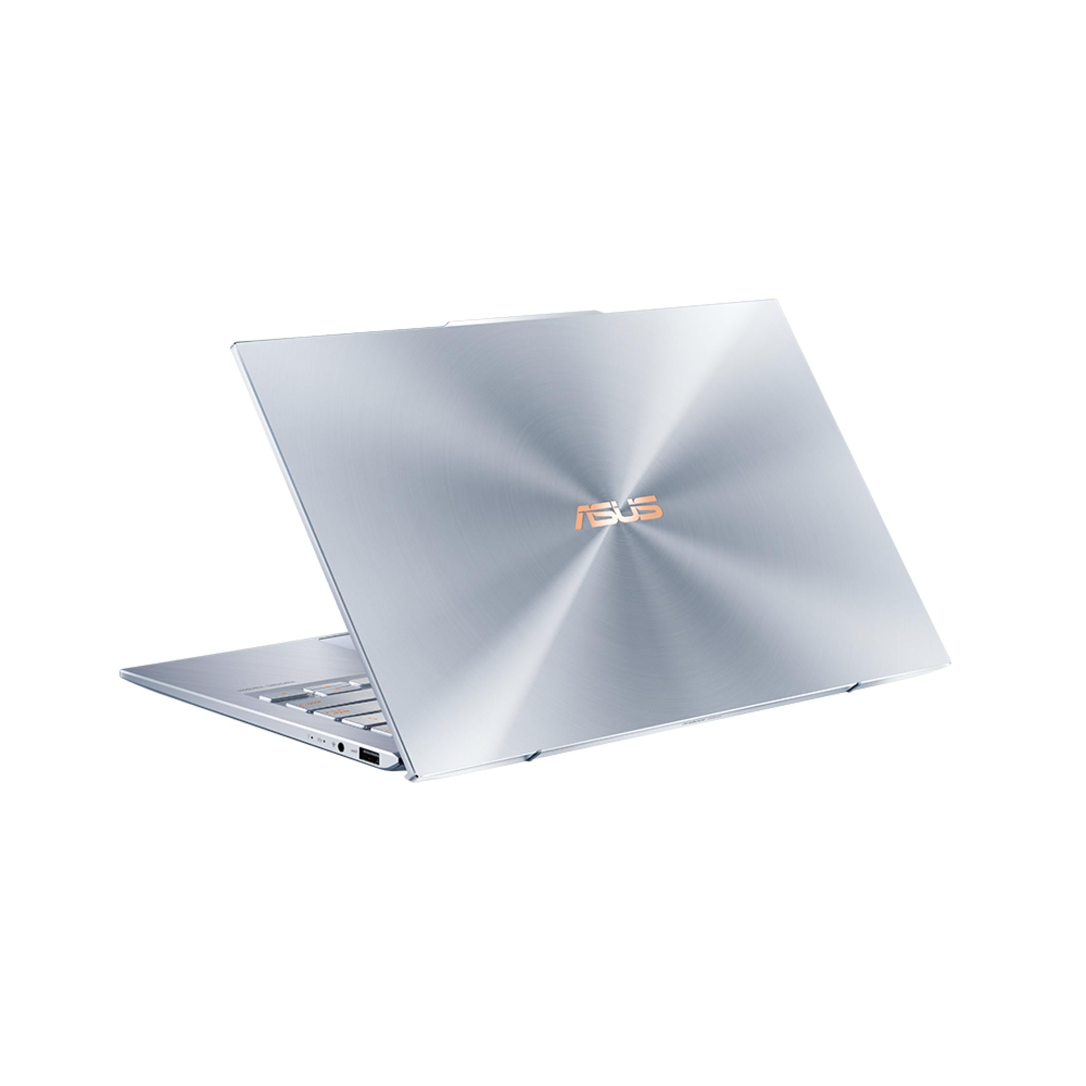 Ein silberner ASUS Laptop ist geöffnet, das Logo ist sichtbar.