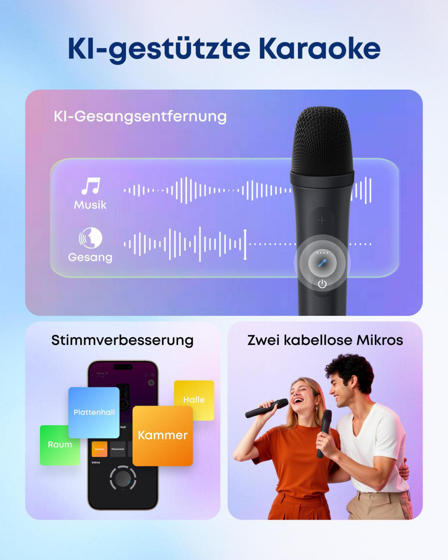 KI-Karaoke: Mikrofon mit Gesangs- und Stimmverbesserungseffekten.