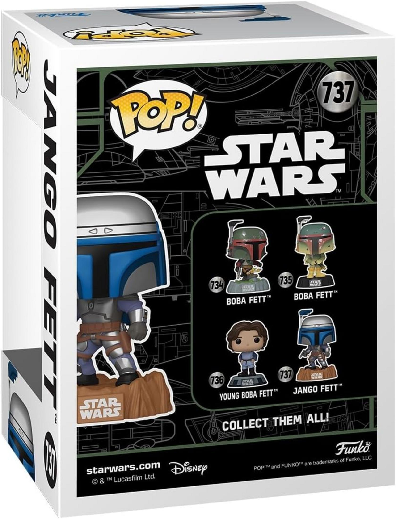 Scatola Funko Pop! di Jango Fett con altre figure e logo Star Wars.