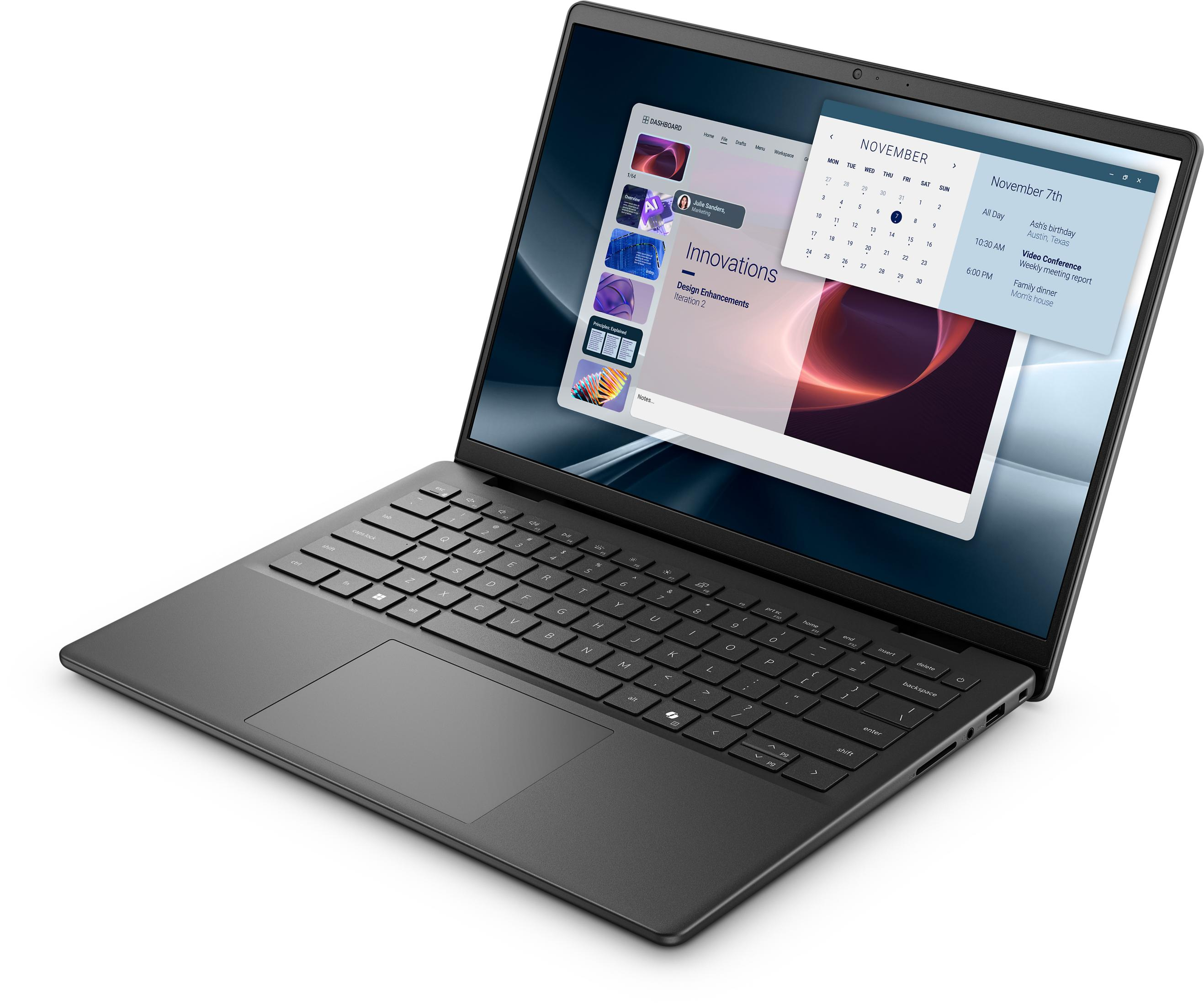 Ein geschlossener Laptop mit einem Kalender und einem Dashboard auf dem Bildschirm.