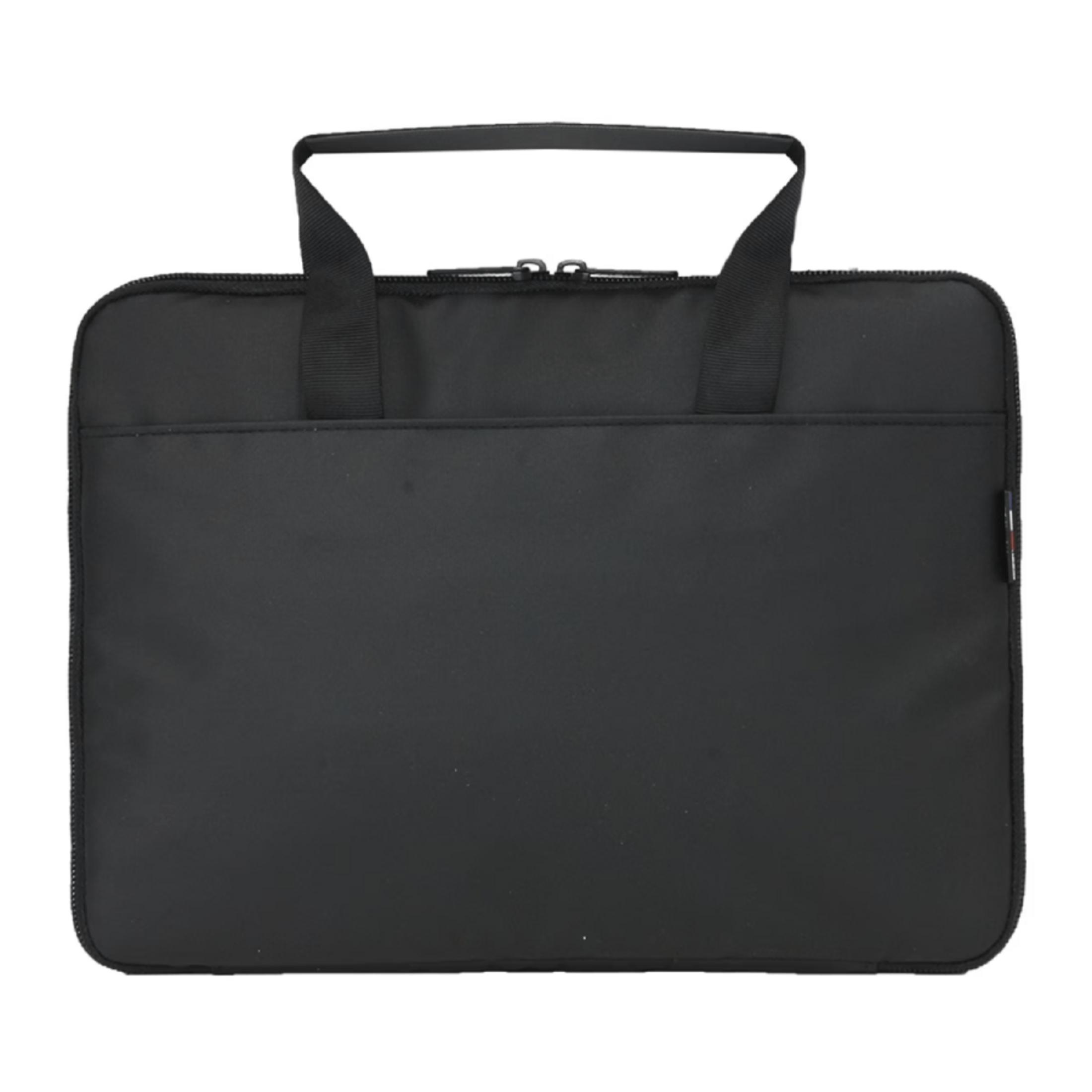 Funda negra para portátil con dos asas y cremallera.