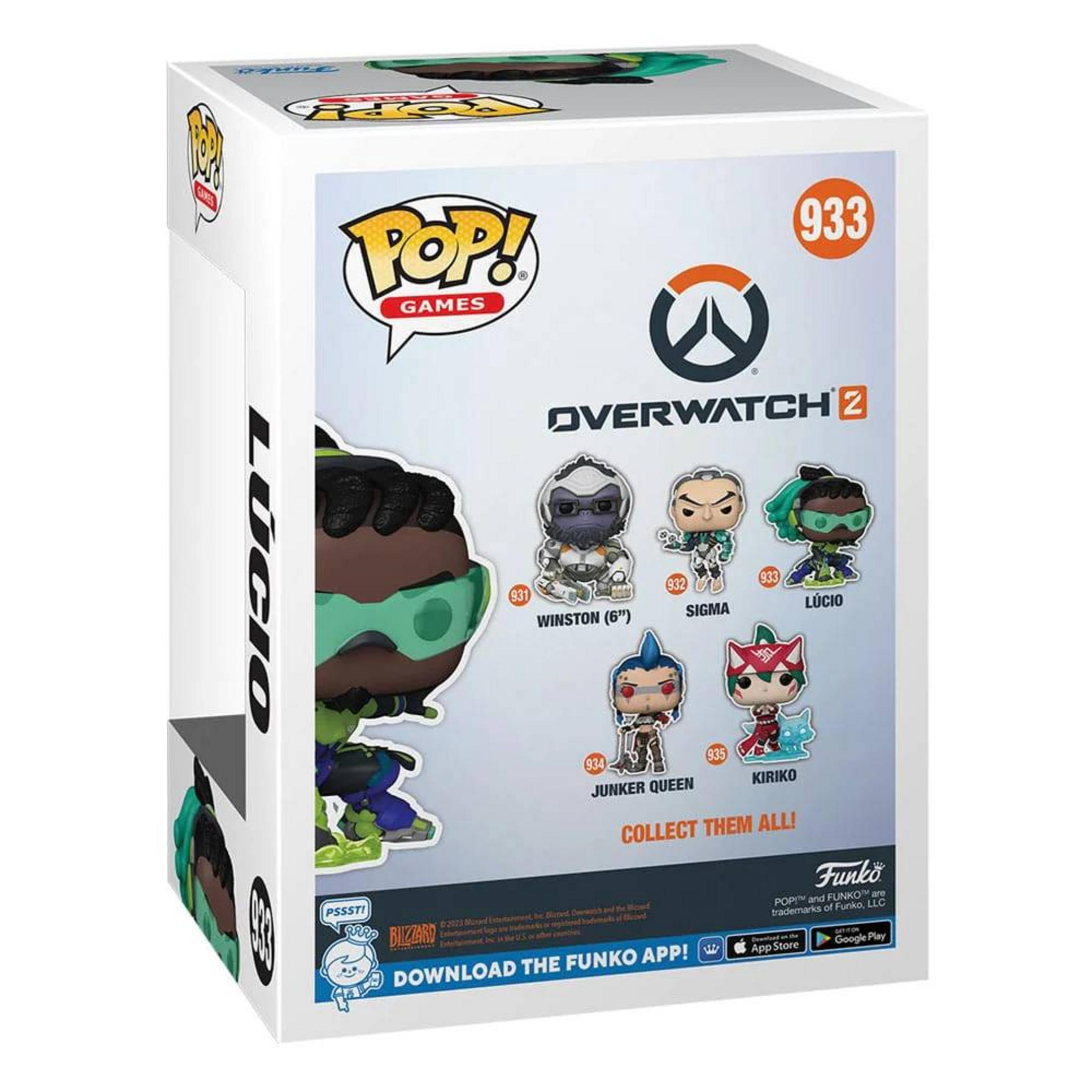 Verpackung der Overwatch 2 Funko Pop!-Figur Lúcio mit anderen Figuren.