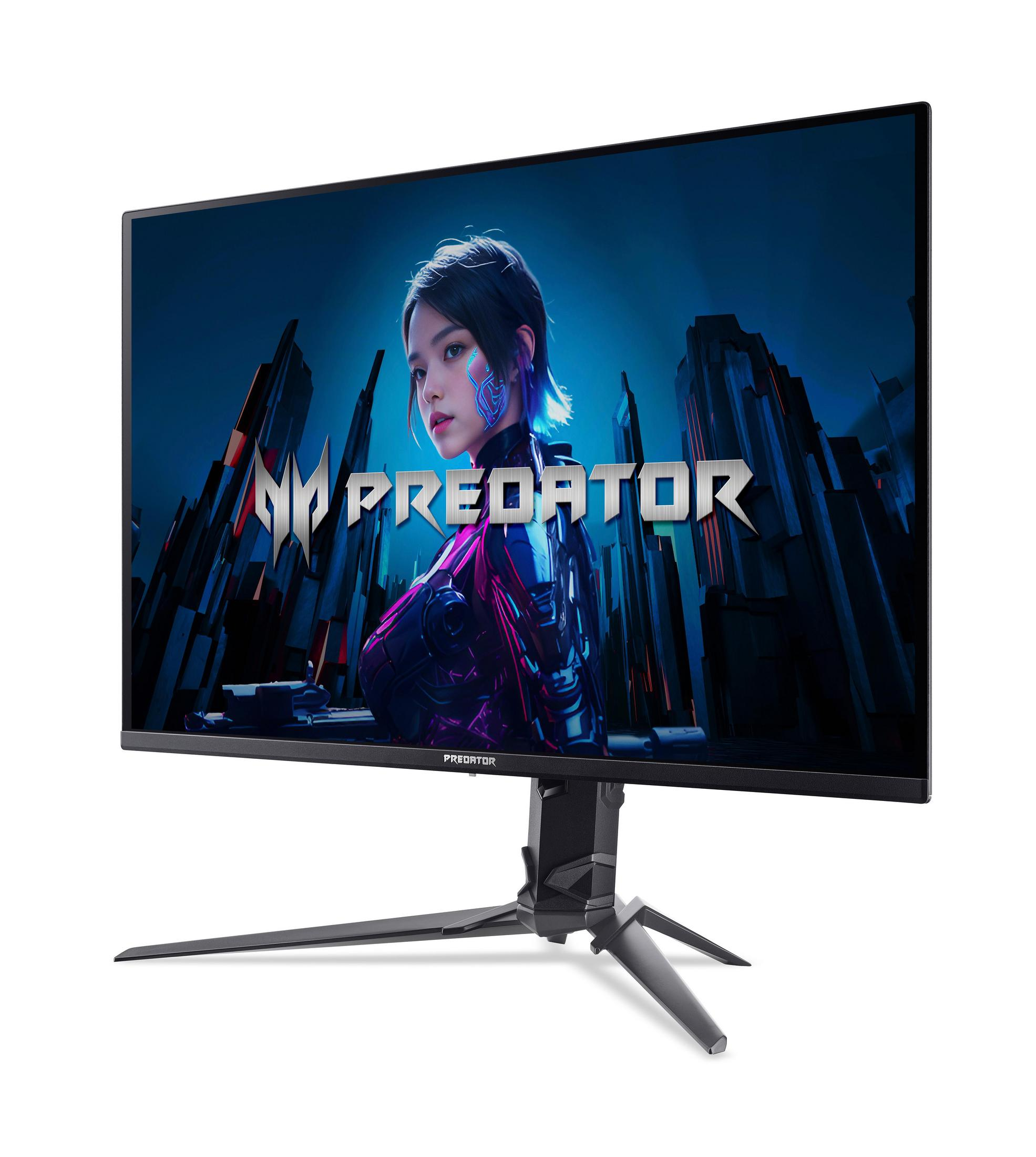 Un monitor da gaming mostra una ragazza anime e il logo PREDATOR.