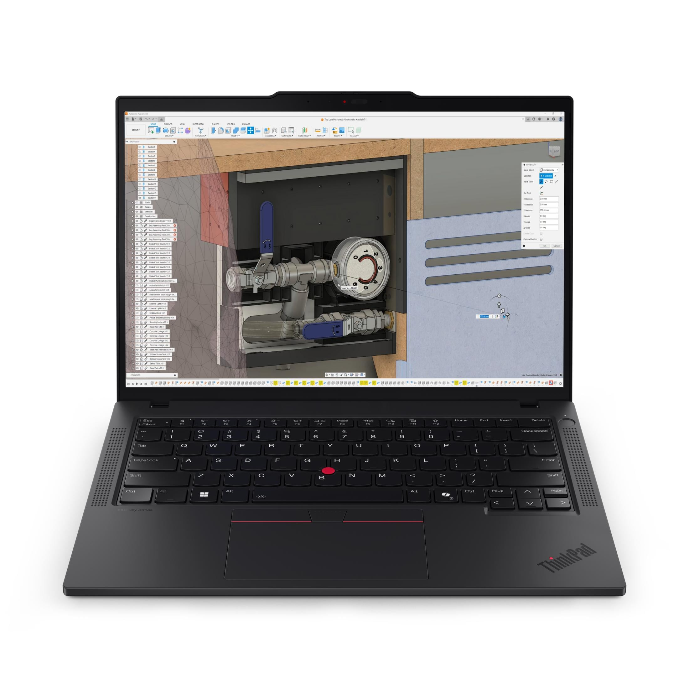 Ein schwarzer Laptop mit einem 3D-Konstruktionsmodell auf dem Bildschirm.