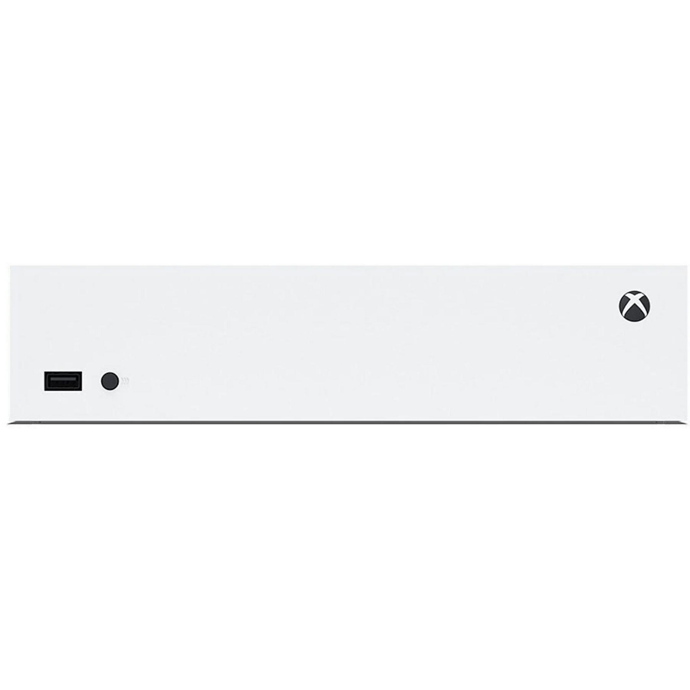 Console bianca con porta USB, pulsante e logo Xbox.