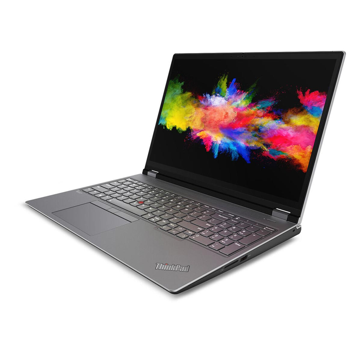 Ein geschlossener Laptop mit einem bunten Farbspritzer-Hintergrundbild auf dem Bildschirm.