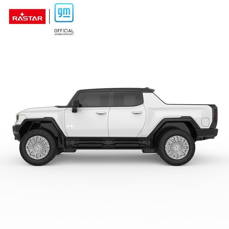 Biały pickup GMC Hummer EV z czarnymi detalami i logo Rastar/GM.