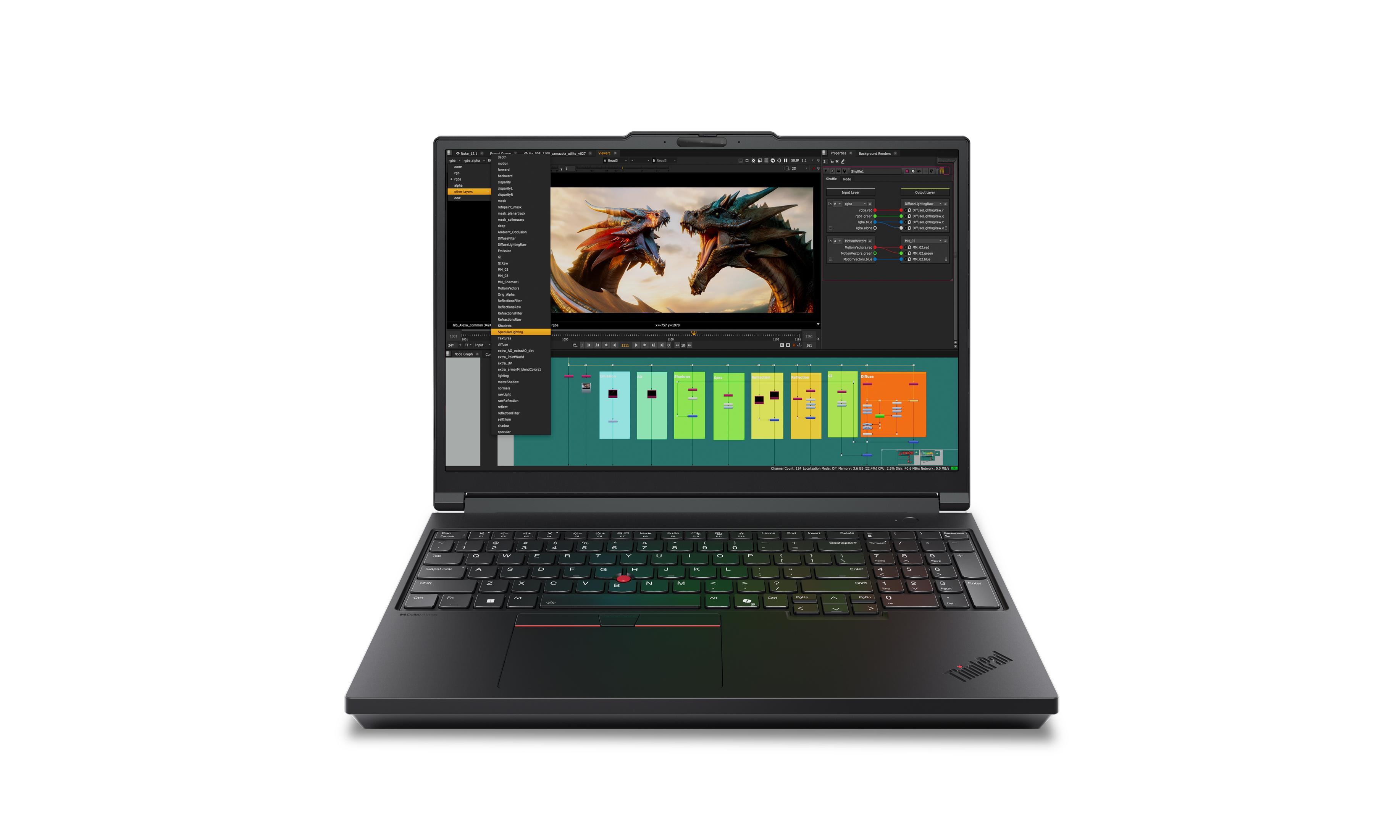 Ein schwarzer Laptop mit einer geöffneten Anzeige, die zwei Drachen zeigt.