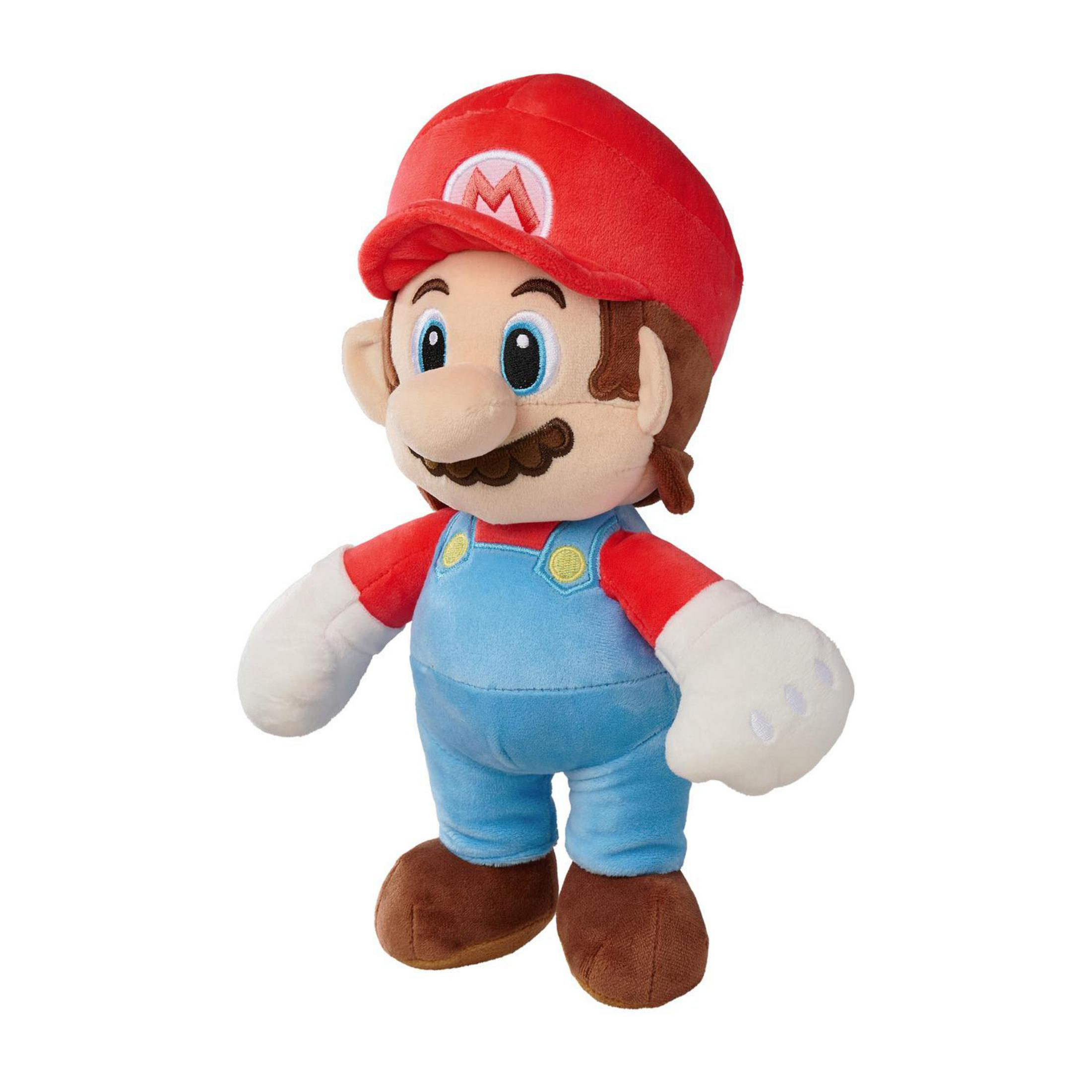 Plüschfigur von Mario mit roter Mütze, blauer Latzhose und braunen Schuhen.