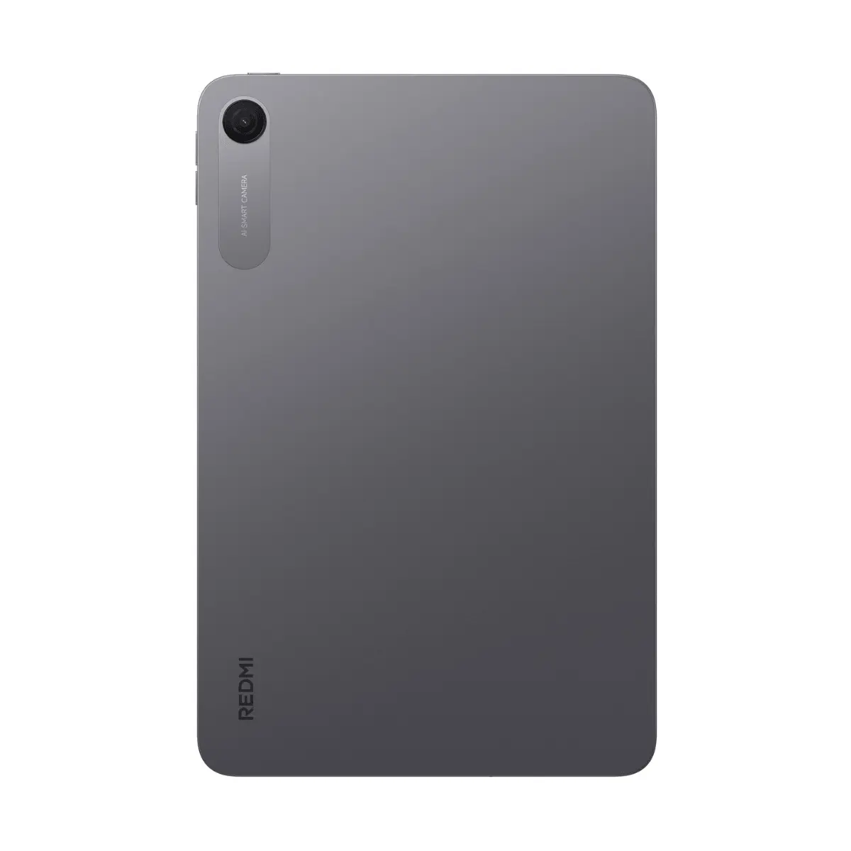 Rückseite eines grauen Tablets mit Kameramodul und Redmi-Logo.