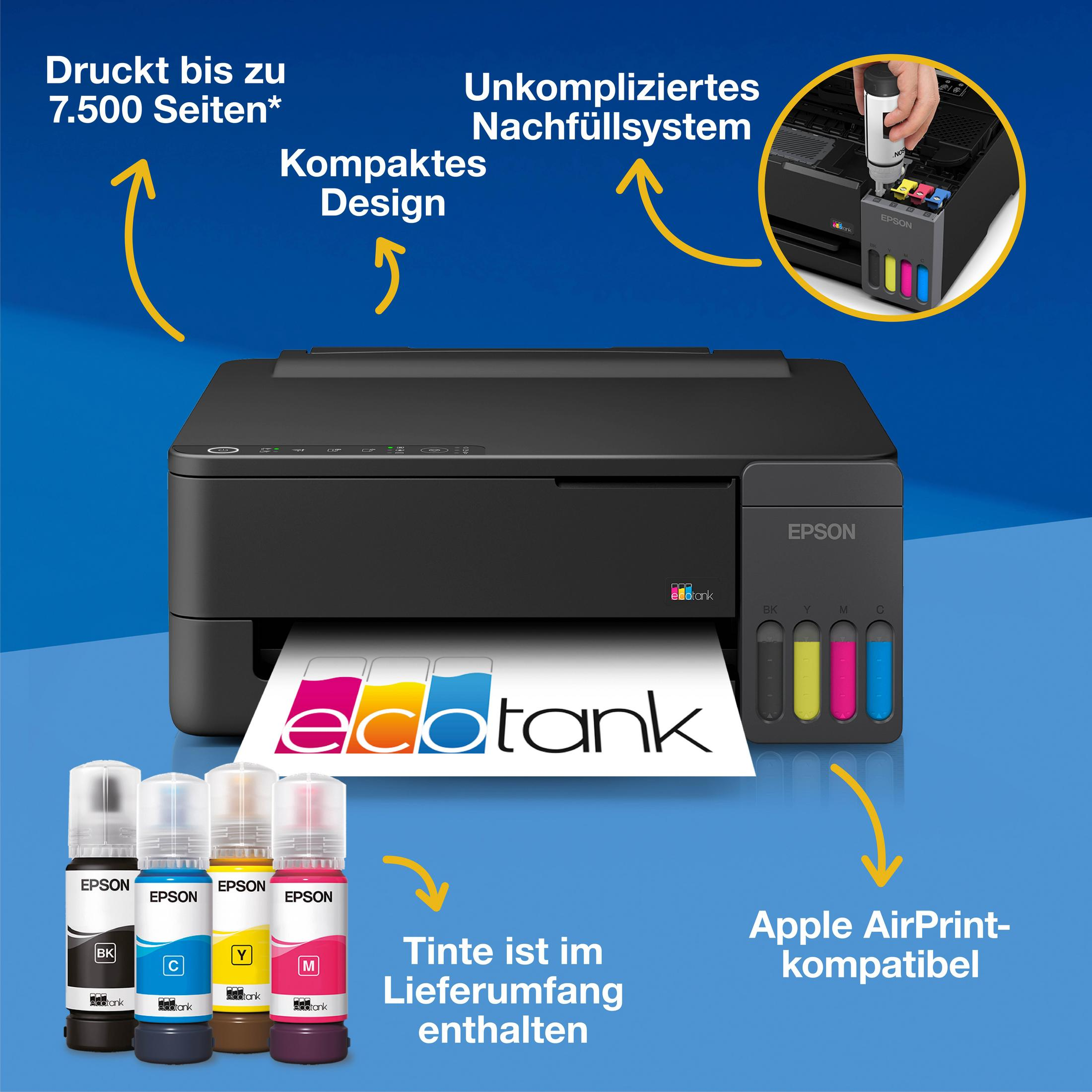 Epson Ecotank Drucker mit Tinte, Apple AirPrint-kompatibel.