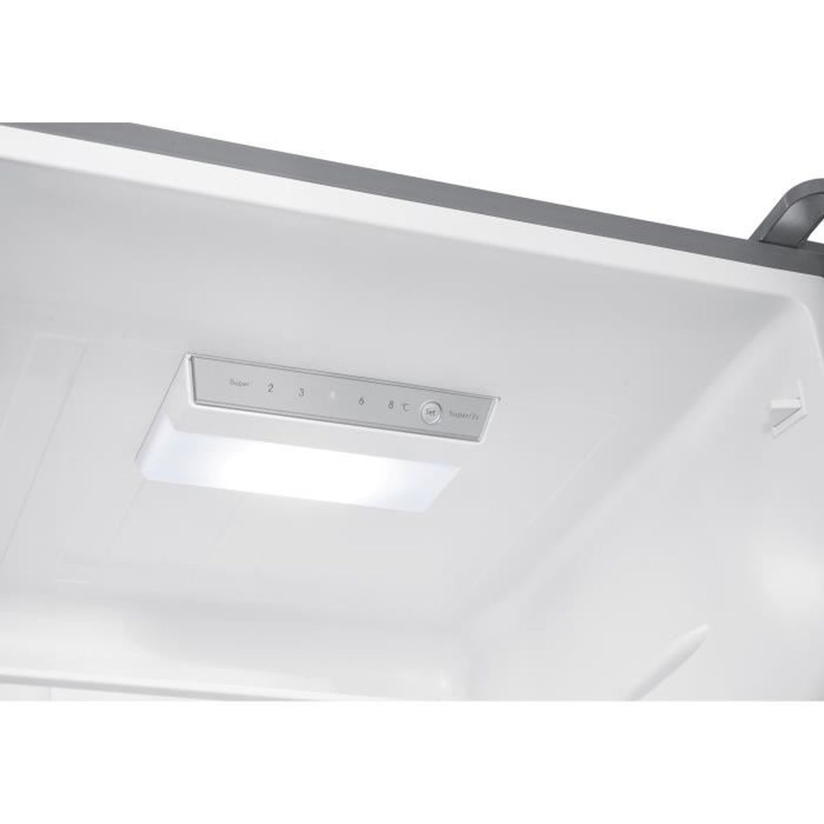 Ein Lichtpanel mit Temperatureinstellungen (1-8°C) und Super-Funktion.