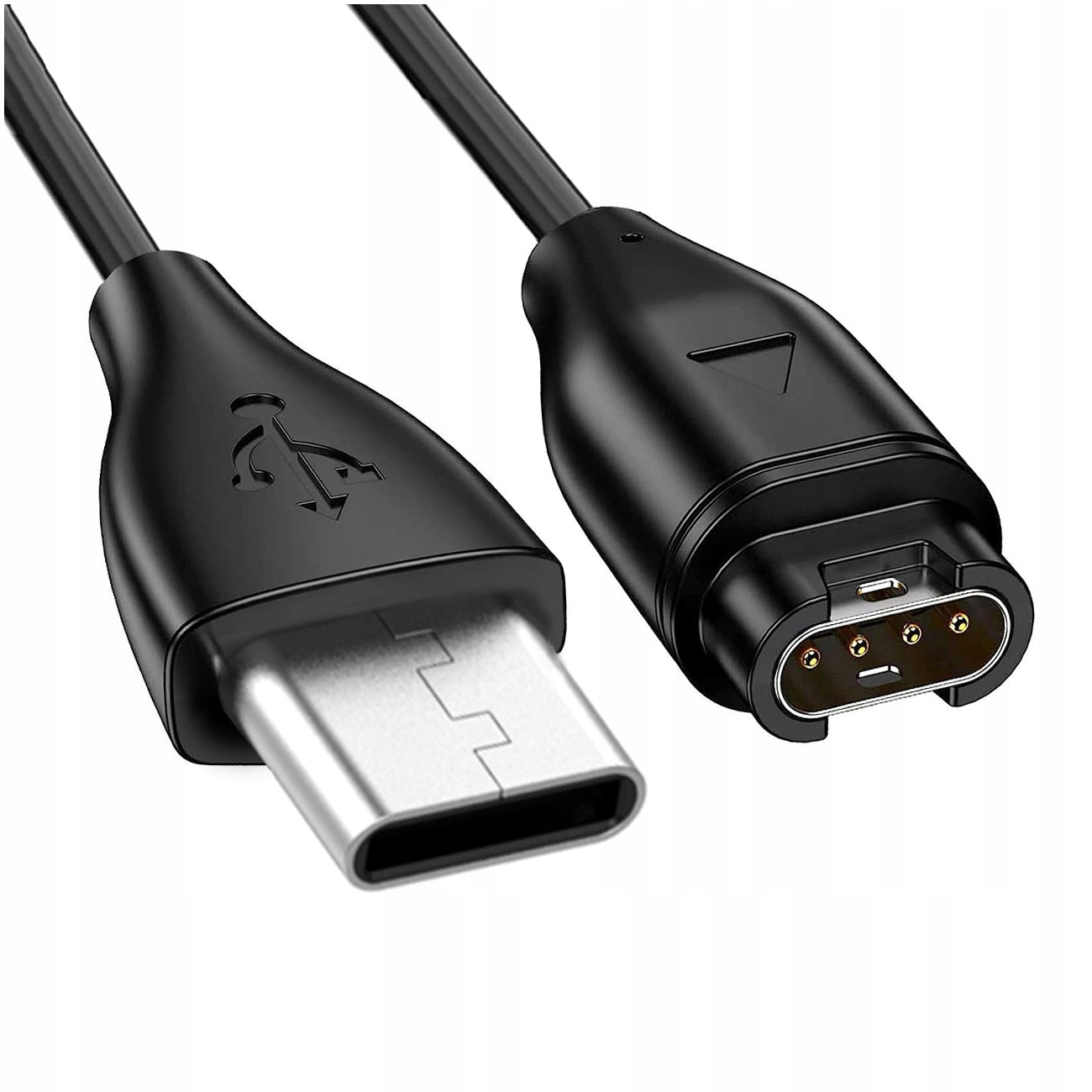 Czarny kabel USB-C z własnym złączem na drugim końcu.