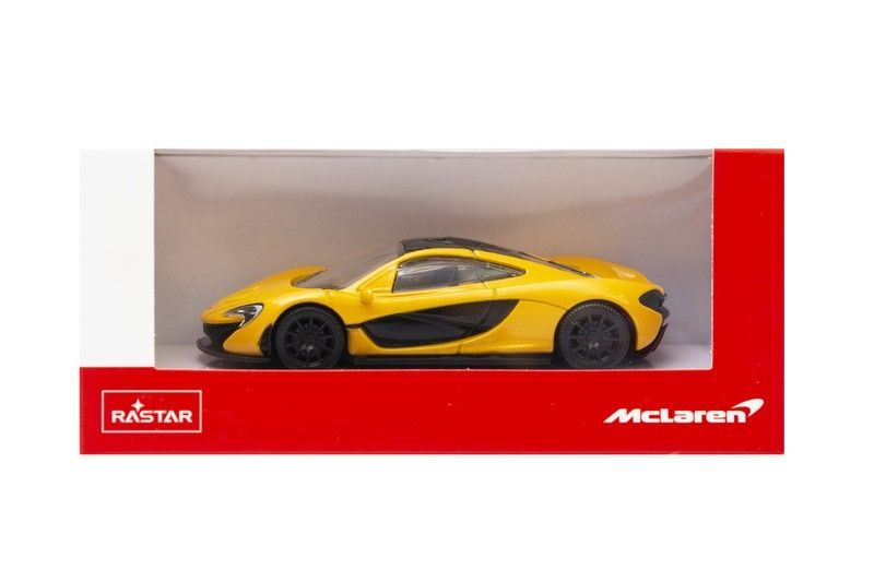 Żółty samochód-zabawka McLaren P1 w oryginalnym opakowaniu.