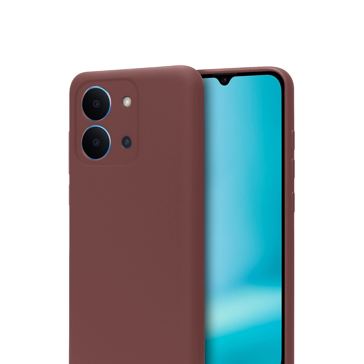 İki kameralı ve mavi ekranlı kahverengi telefon.