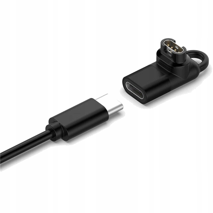 Czarny adapter USB-C z portem ładowania i złączem kabla.