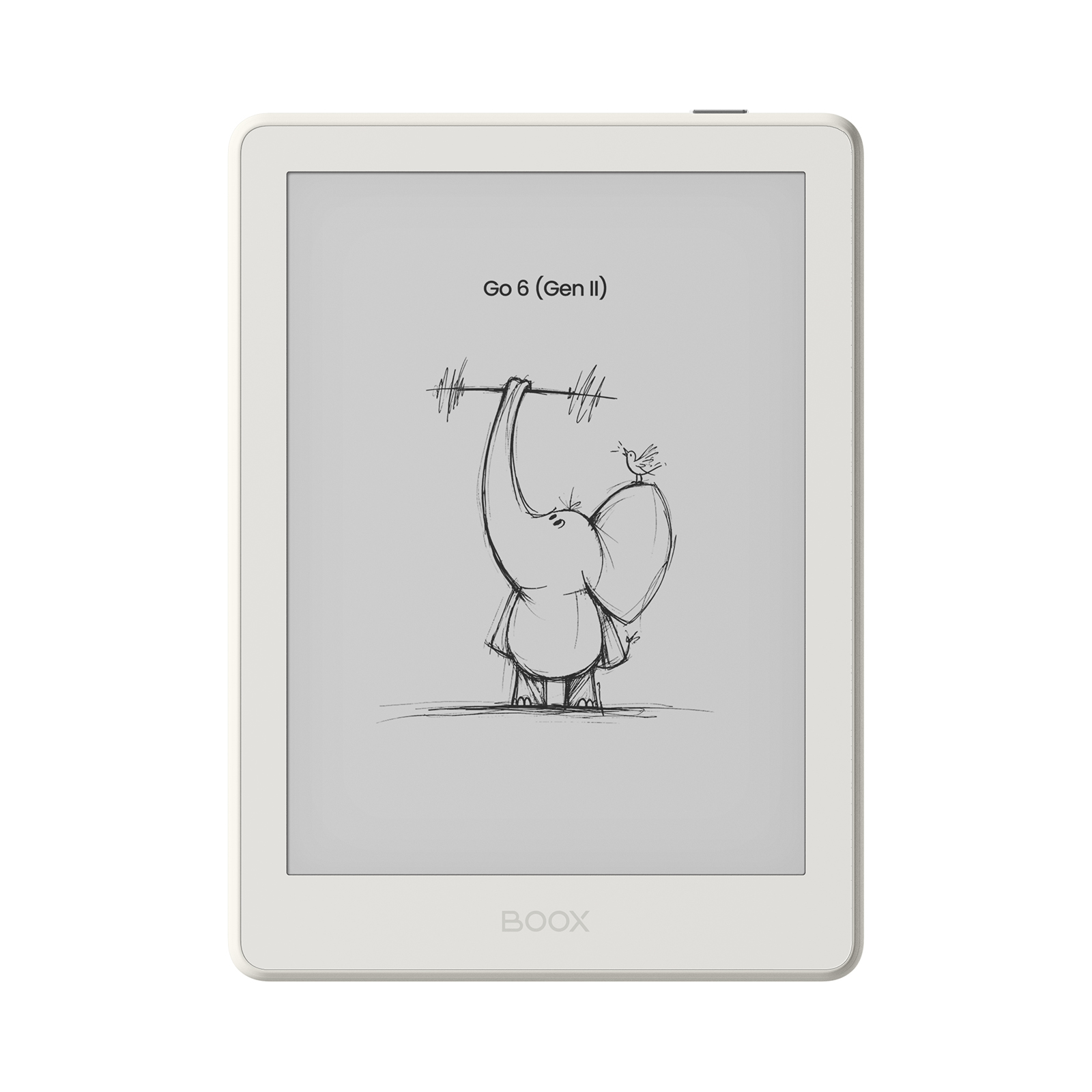 Ein E-Reader zeigt eine Zeichnung eines Elefanten, der eine Hantel hebt.