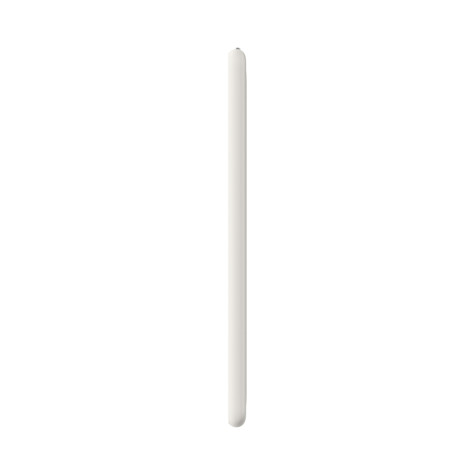 Ein weißer Stift mit einem silbernen Ende auf weißem Hintergrund.
