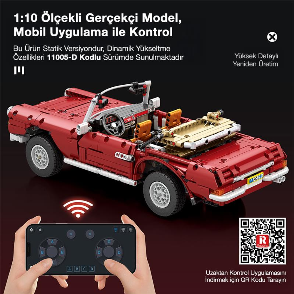 Uzaktan kumandalı ve mobil uygulamalı kırmızı model araba.