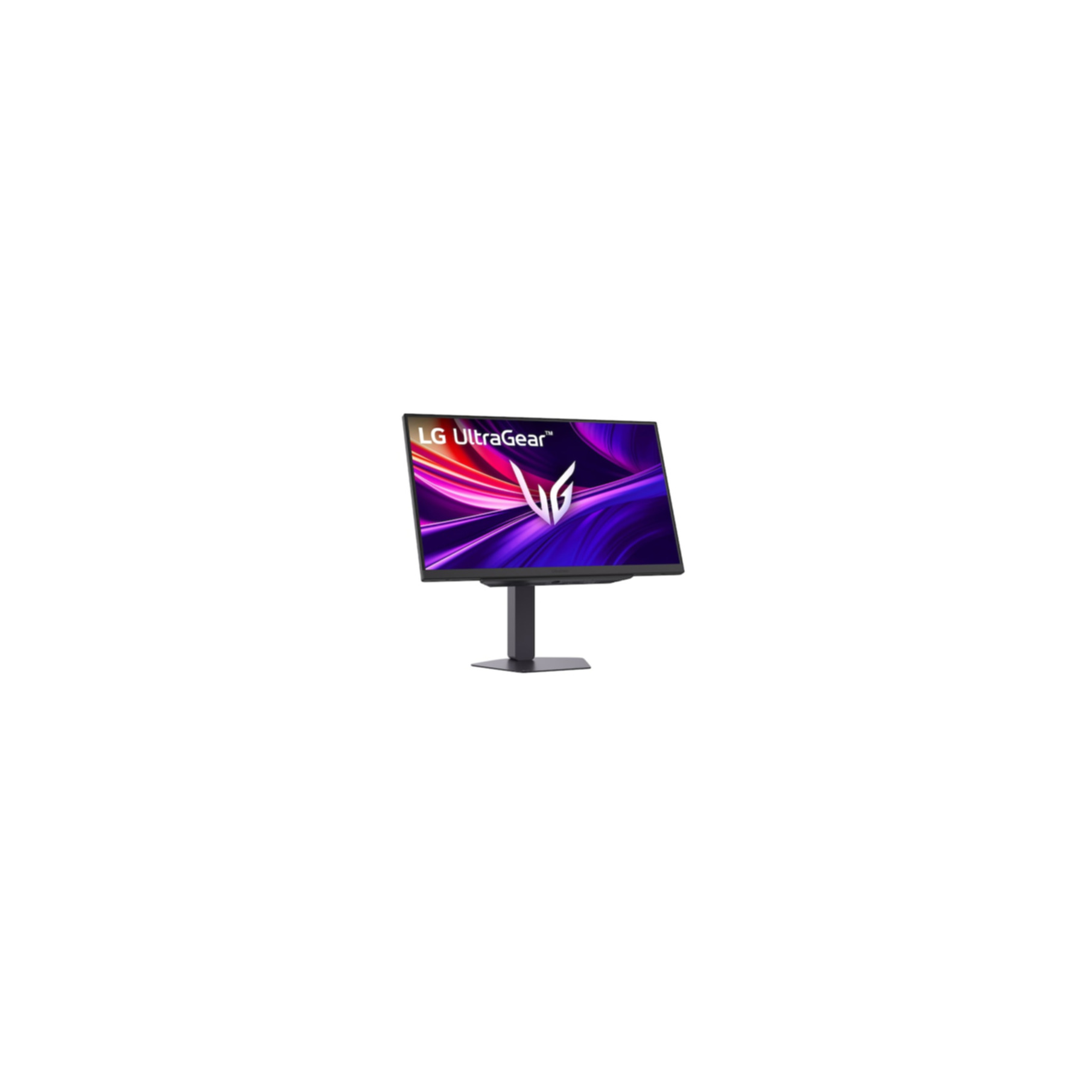 Ein LG UltraGear Monitor mit einem bunten Hintergrund und einem Logo.