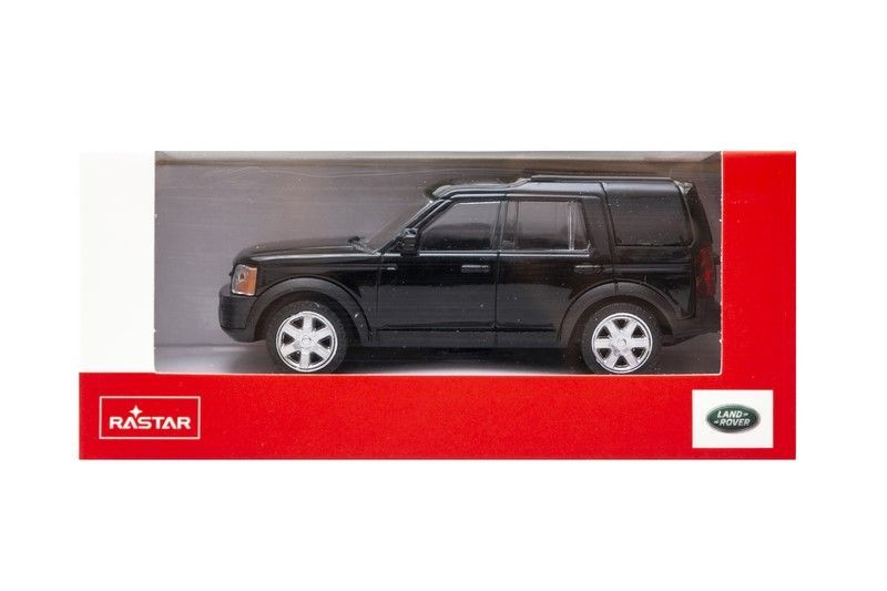 Czarny samochód Land Rover Discovery zabawka w opakowaniu.