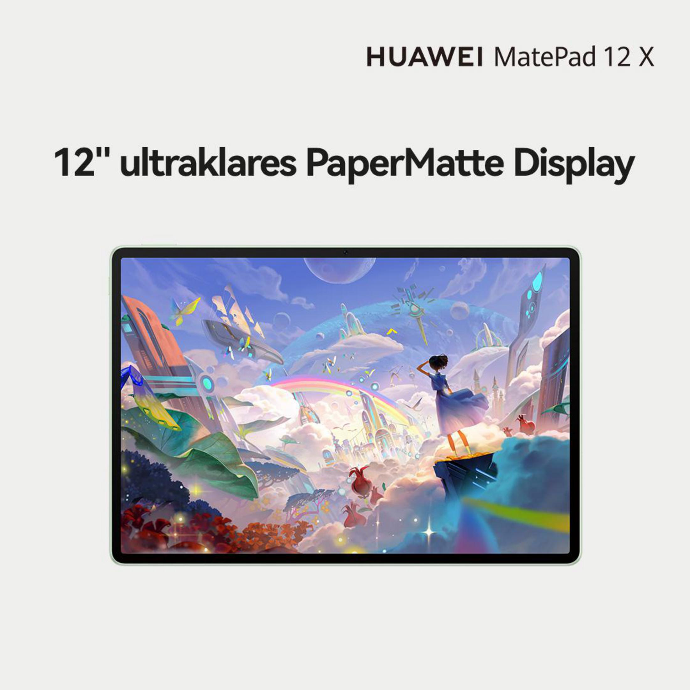 Ein Tablet mit einem fantasievollen Himmel und Gebäuden.
