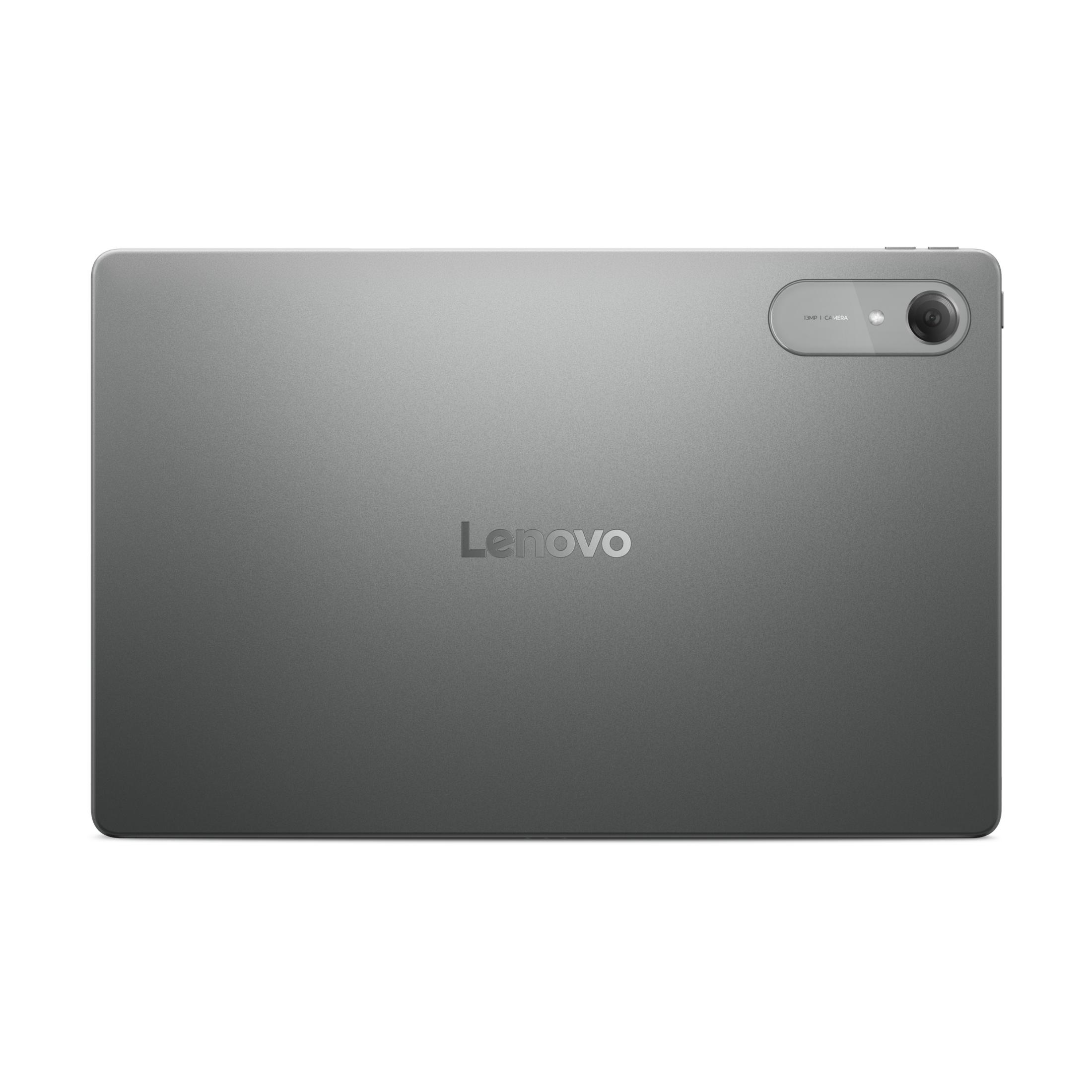 Tablet Lenovo grigio con obiettivo e flash.