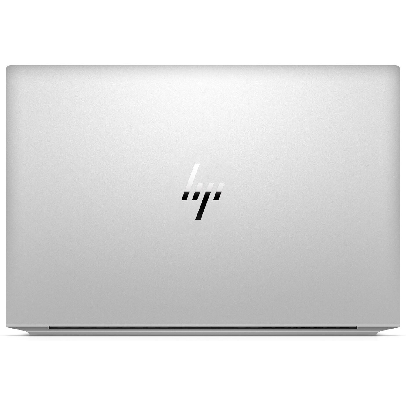 Geschlossener silberner HP Laptop mit Logo in der Mitte.