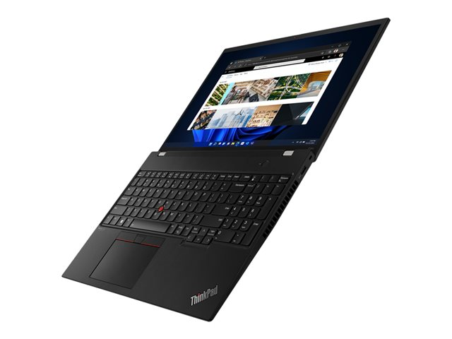 Schwarzer Laptop mit geöffnetem Bildschirm, der eine Webseite mit Bildern anzeigt.