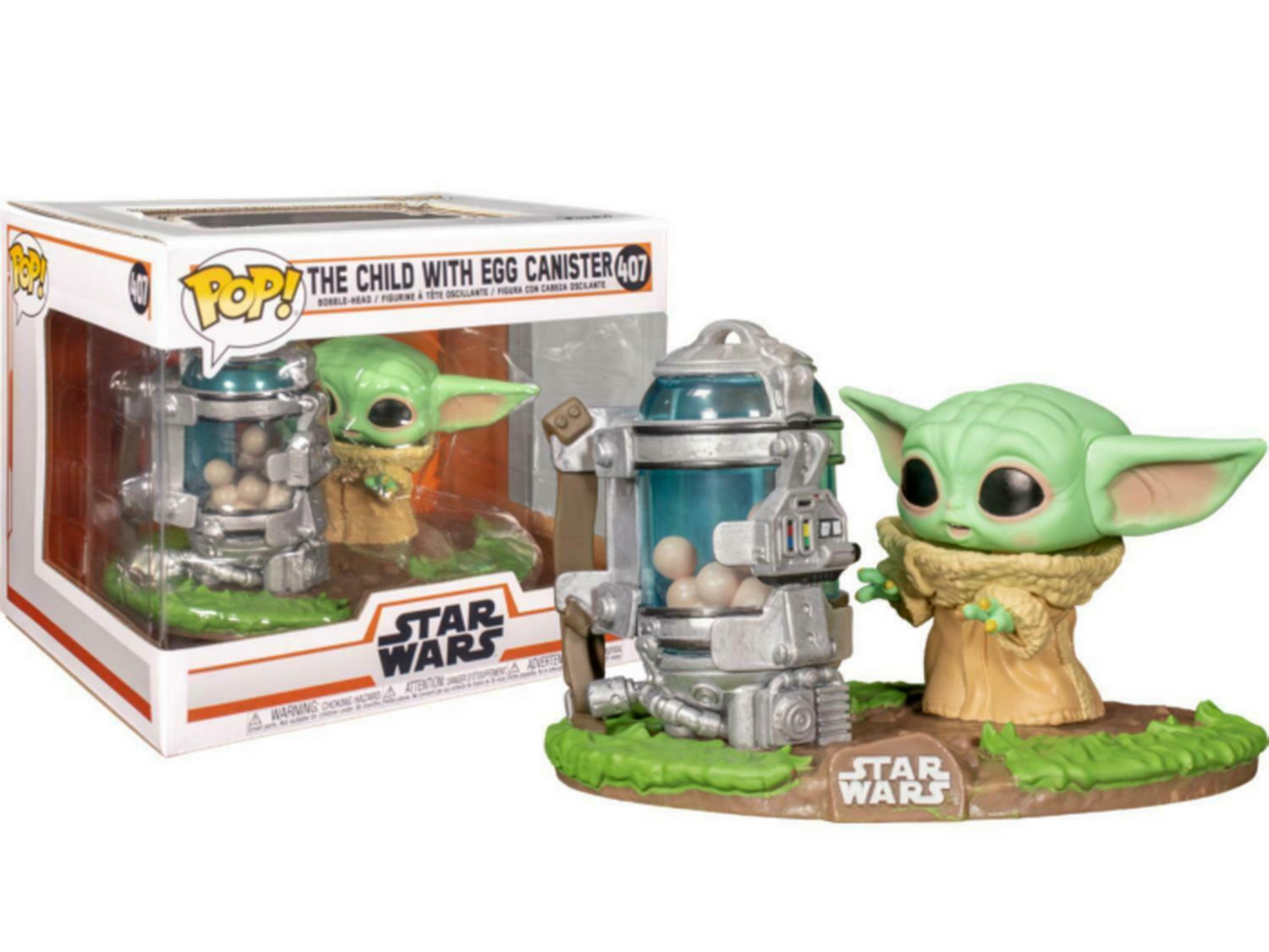 Baby Yoda mit Eierbehälter Figur auf Grasbasis, Star Wars.