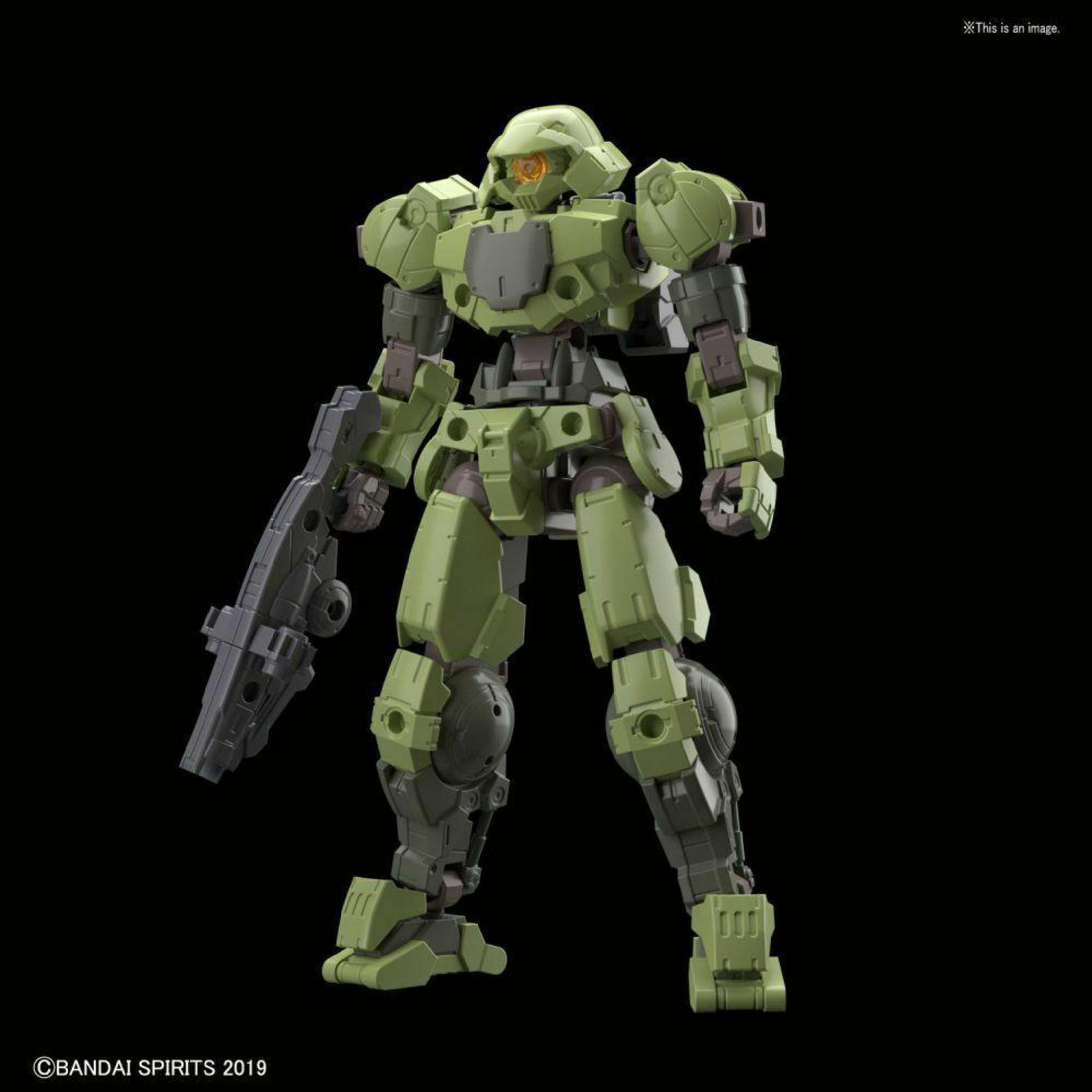 Grüner Roboter mit Gewehr vor schwarzem Hintergrund.