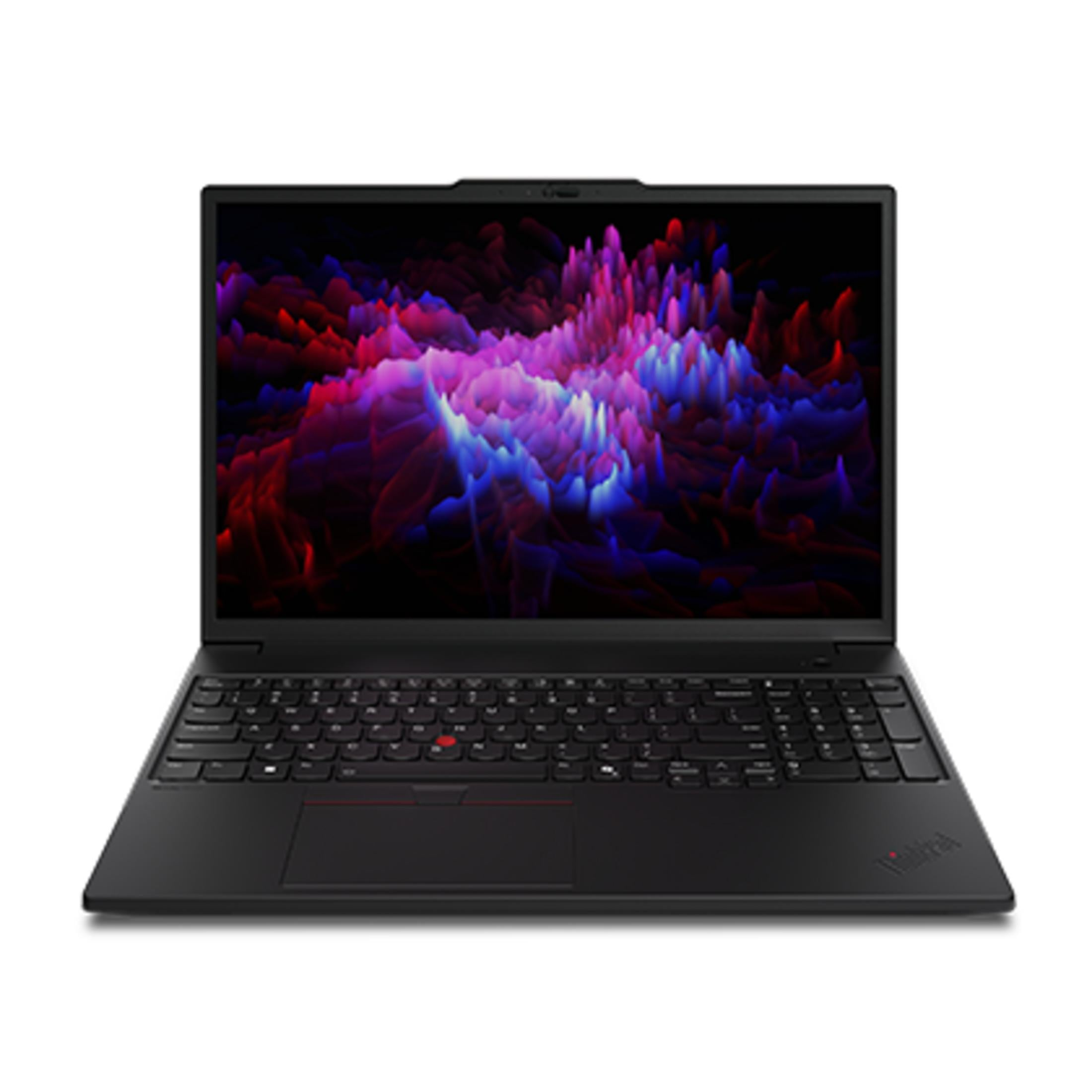 Ein schwarzer Laptop mit einem abstrakten, bunten Hintergrund auf dem Bildschirm.