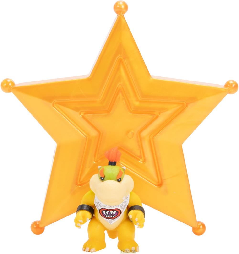Eine gelbe Bowser Jr. Figur steht vor einem großen, durchscheinenden orangefarbenen Stern.