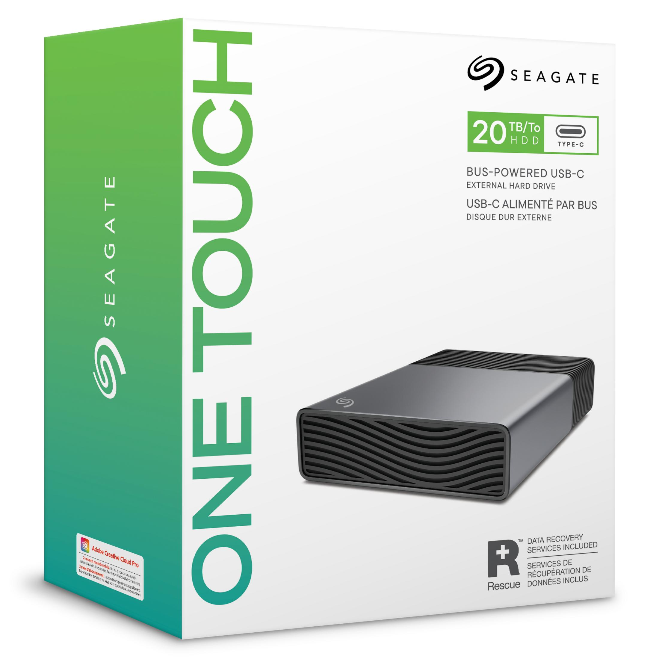 Seagate 20TB USB-C external hard drive with data recovery.