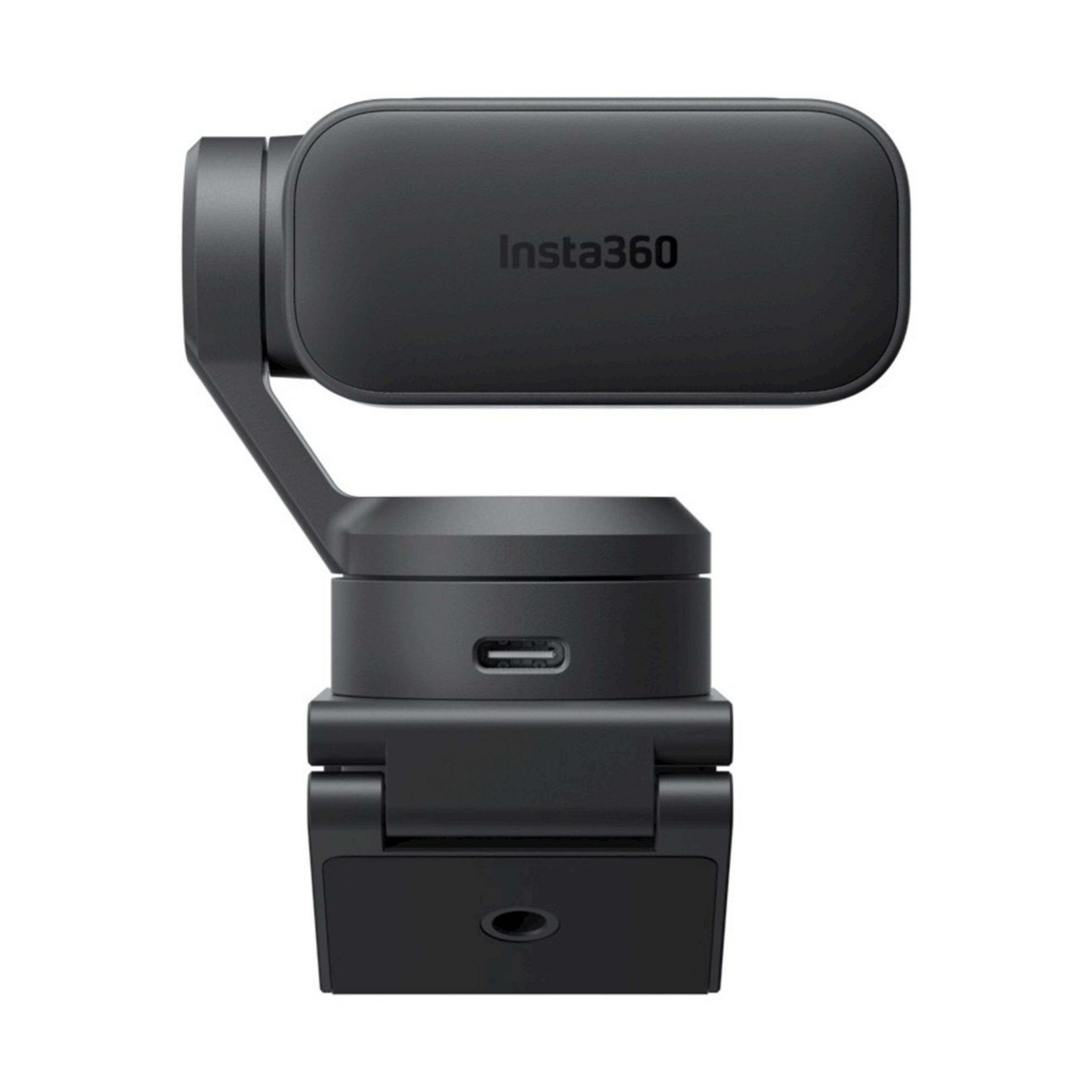 Ein schwarzer Insta360 Gimbal mit USB-C-Anschluss und Schraubgewinde.