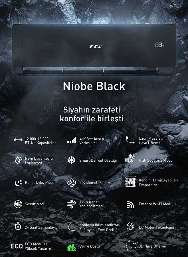 Niobe Black model siyah klima ve özellikleri.