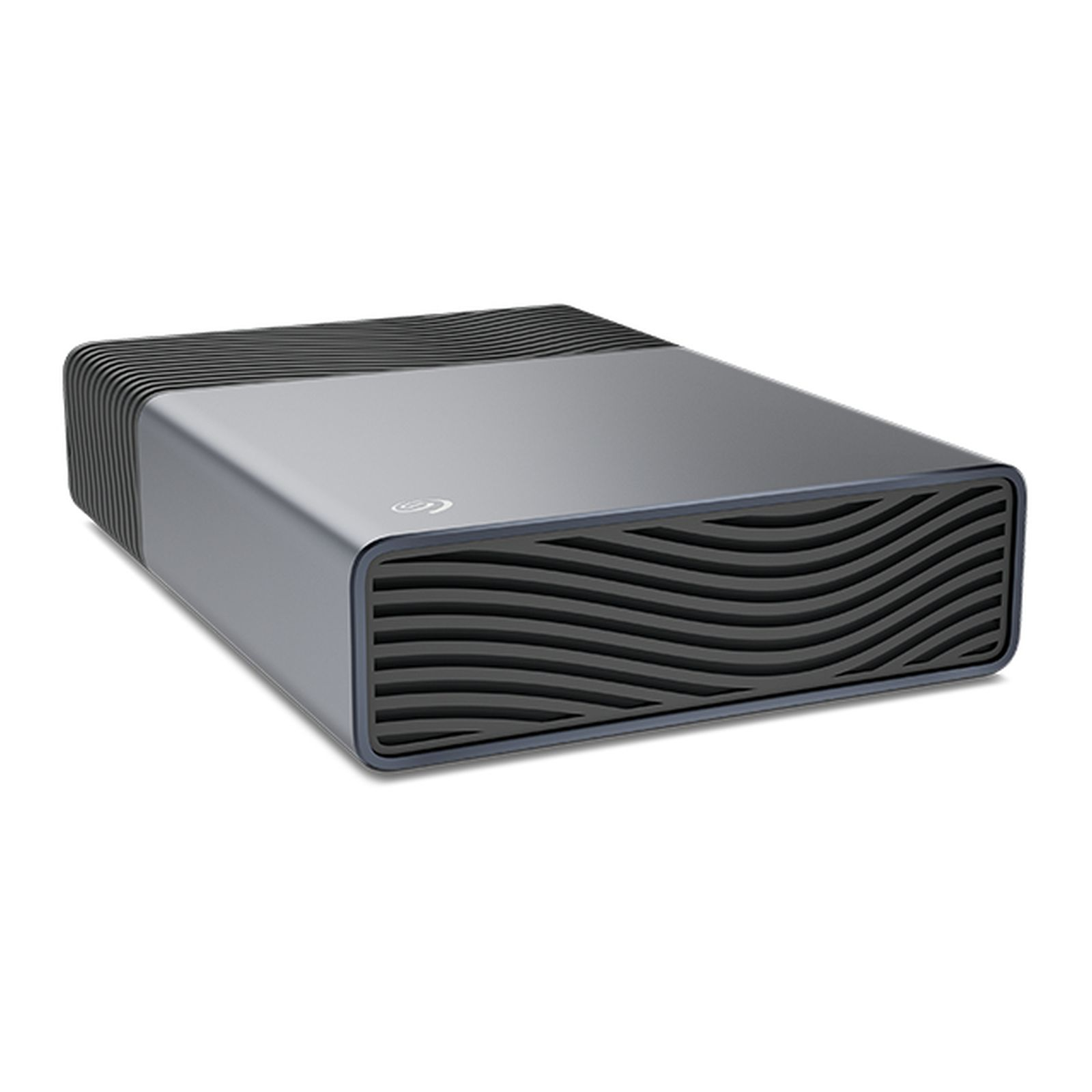 Grauer Seagate Festplattengehäuse mit Wellenmuster-Lüftungsschlitzen.