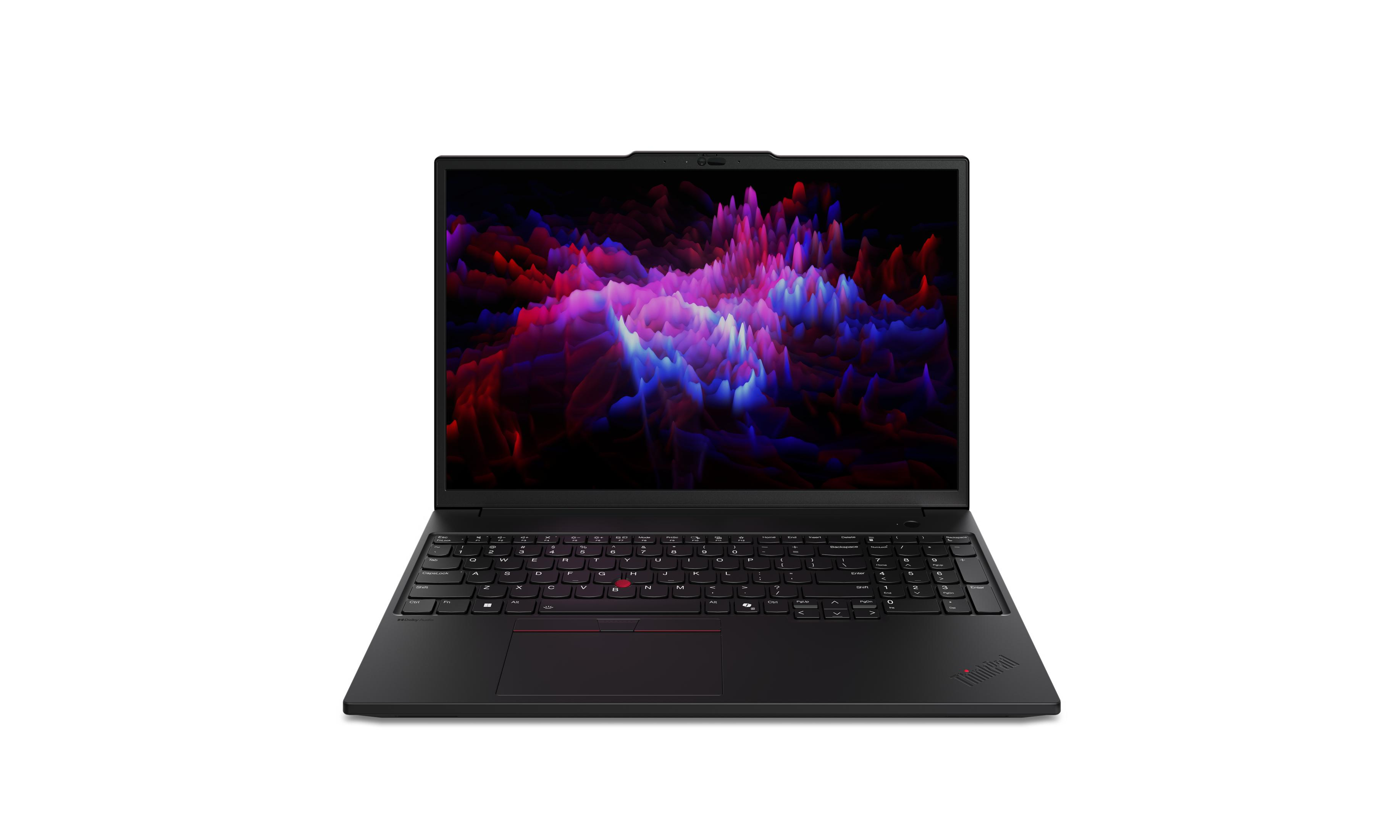 Ein schwarzer Laptop mit einem abstrakten, bunten Hintergrundbild auf dem Bildschirm.