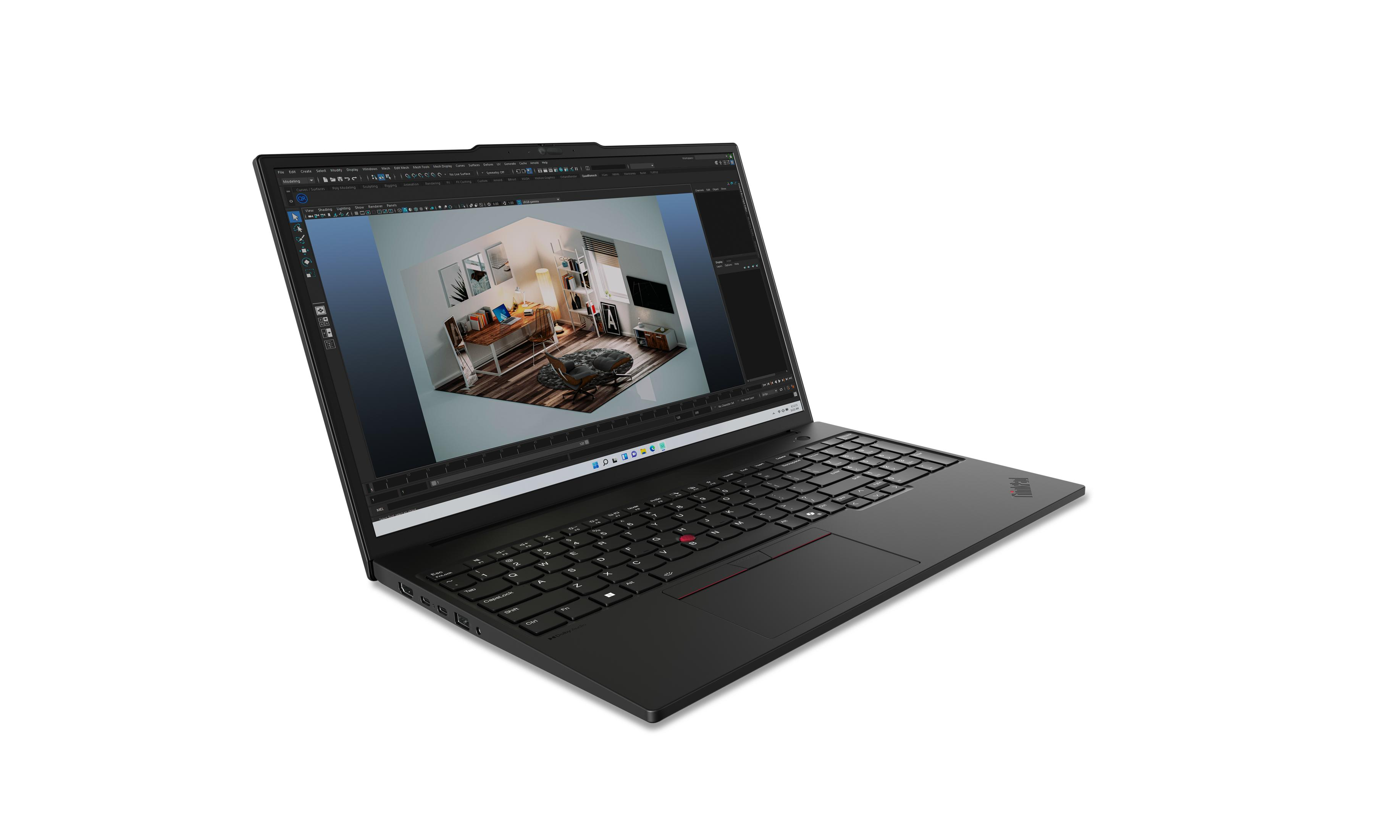 Schwarzer Laptop mit 3D-Modellierungssoftware auf dem Bildschirm.